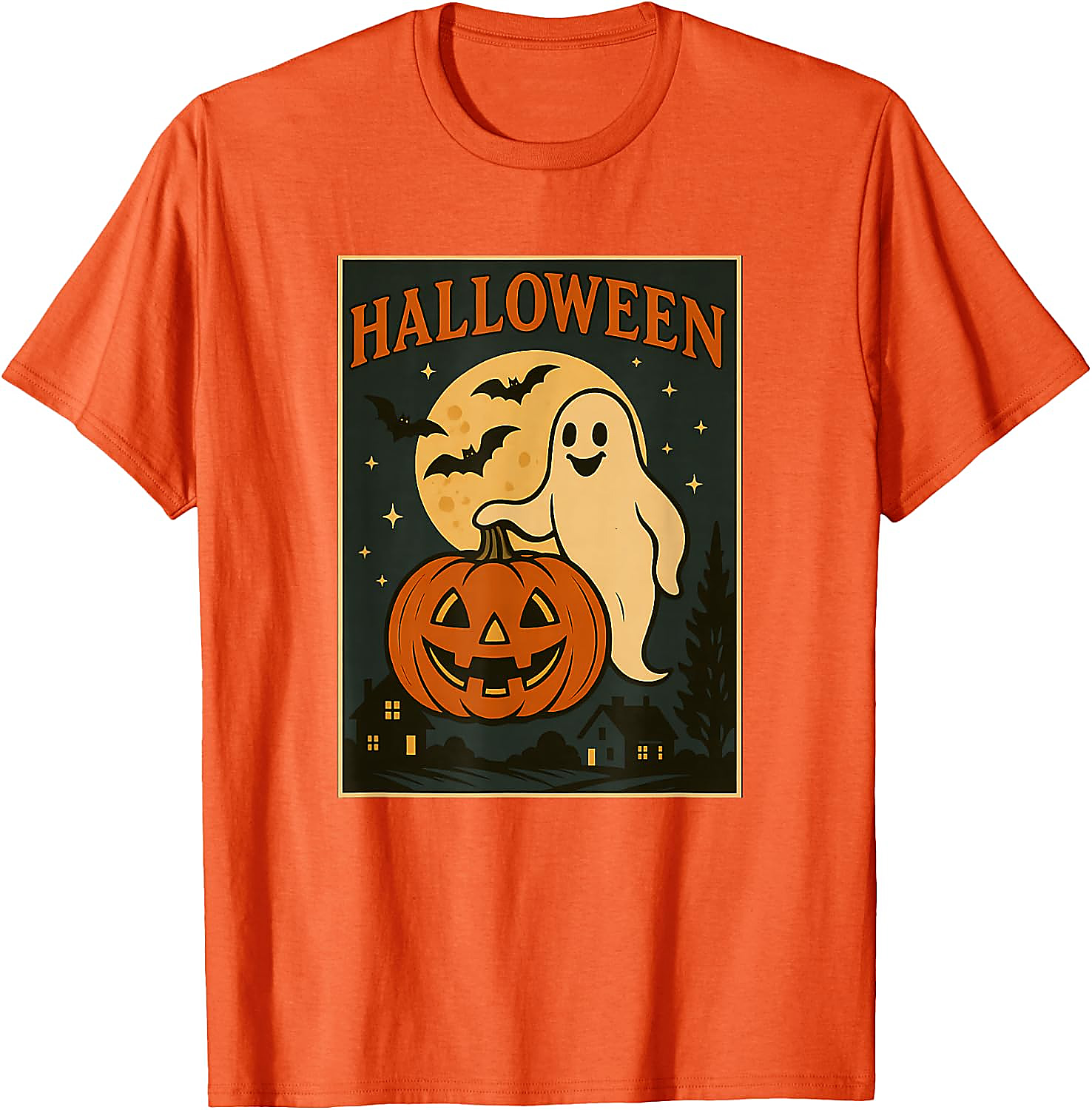 Halloween Ghost Pumpkin Poster T-Shirt | Vintage Spooky Tee