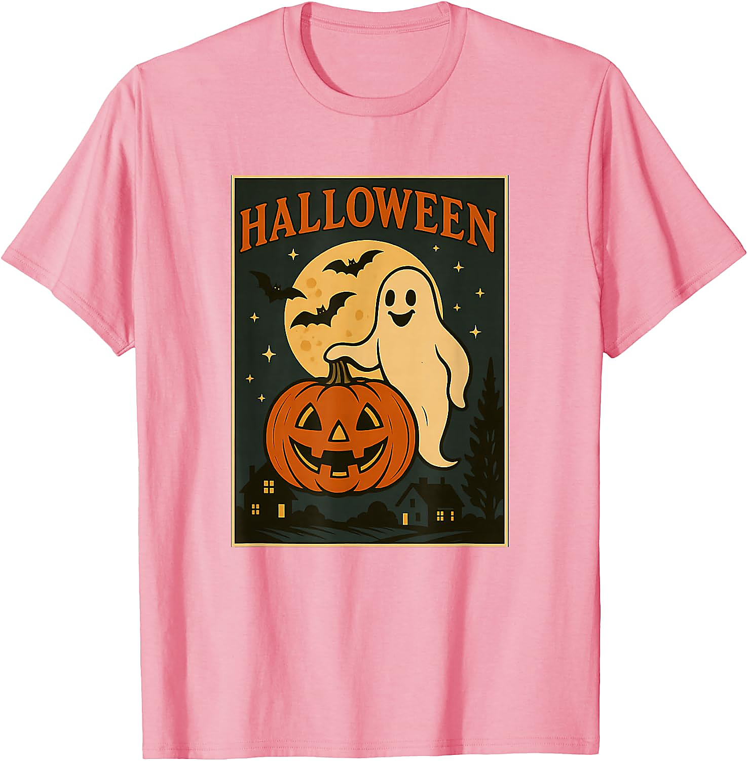 Halloween Ghost Pumpkin Poster T-Shirt | Vintage Spooky Tee