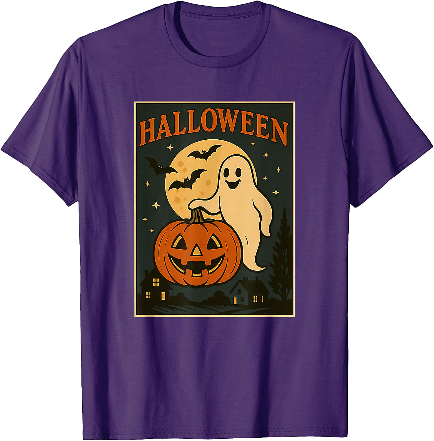 Halloween Ghost Pumpkin Poster T-Shirt | Vintage Spooky Tee