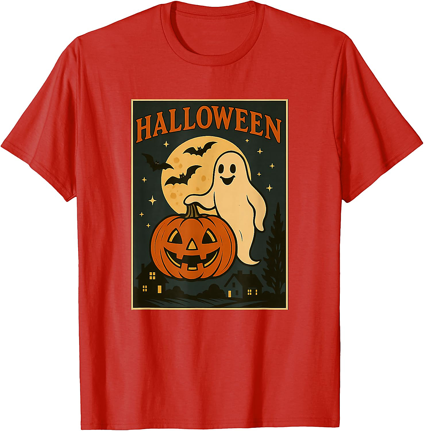 Halloween Ghost Pumpkin Poster T-Shirt | Vintage Spooky Tee