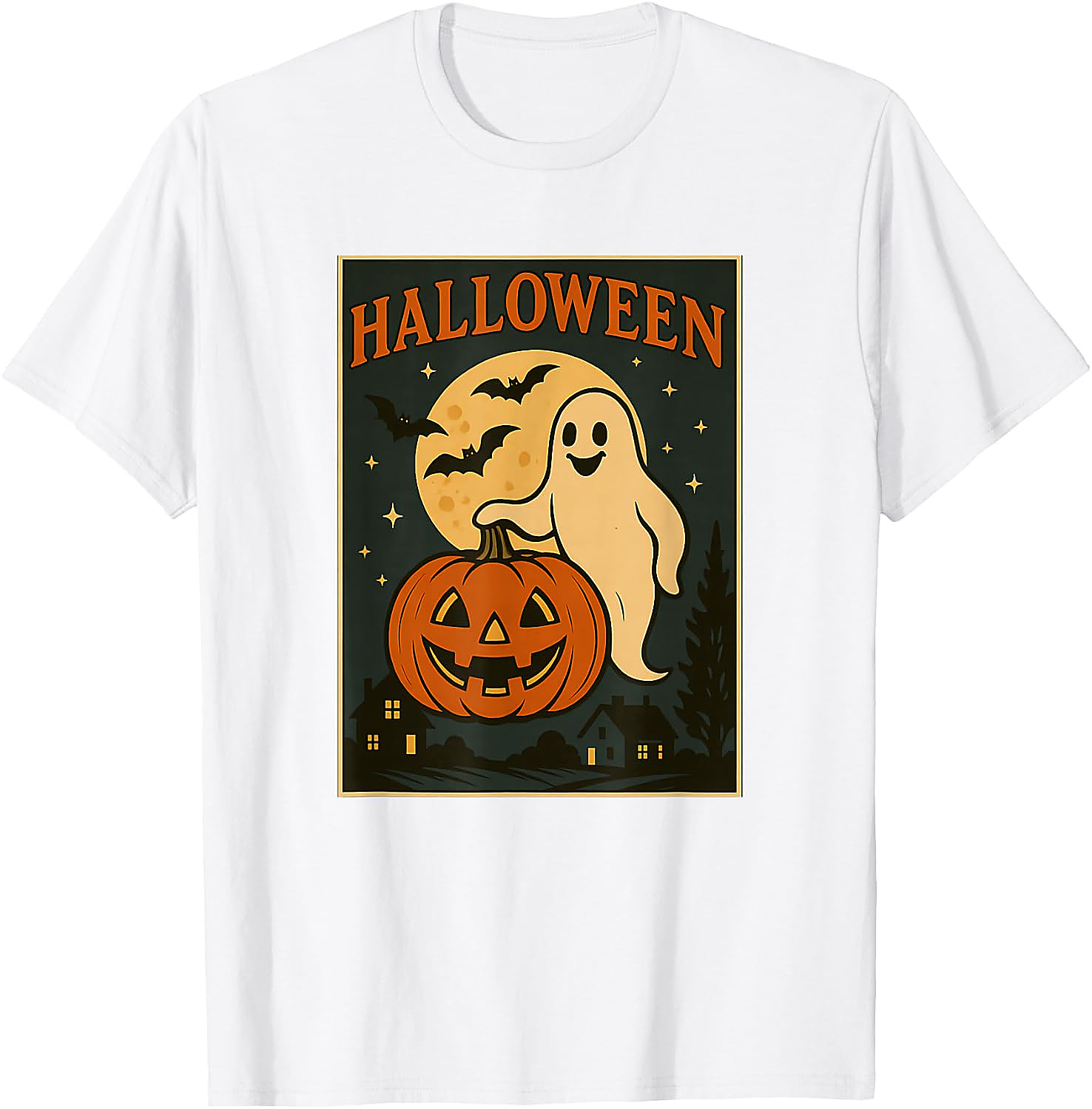 Halloween Ghost Pumpkin Poster T-Shirt | Vintage Spooky Tee