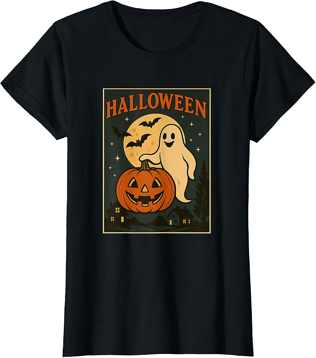 Halloween Ghost Pumpkin Poster T-Shirt | Vintage Spooky Tee