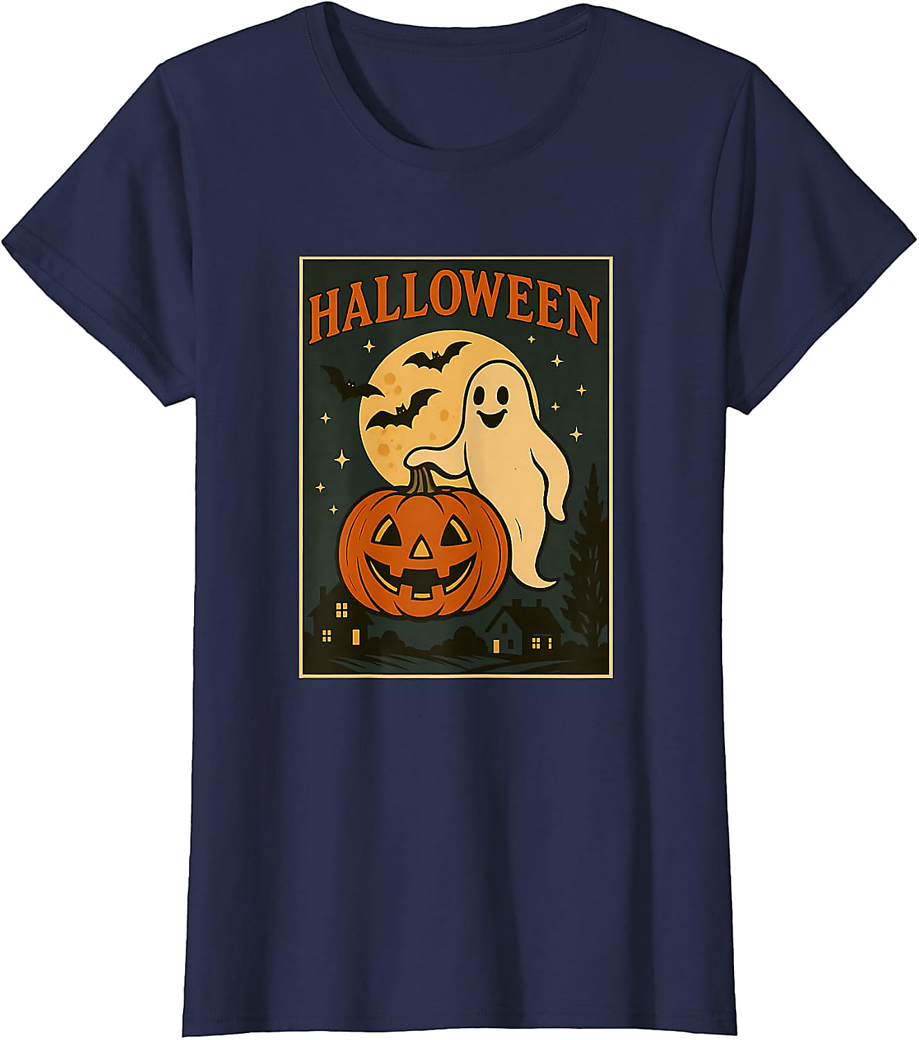 Halloween Ghost Pumpkin Poster T-Shirt | Vintage Spooky Tee