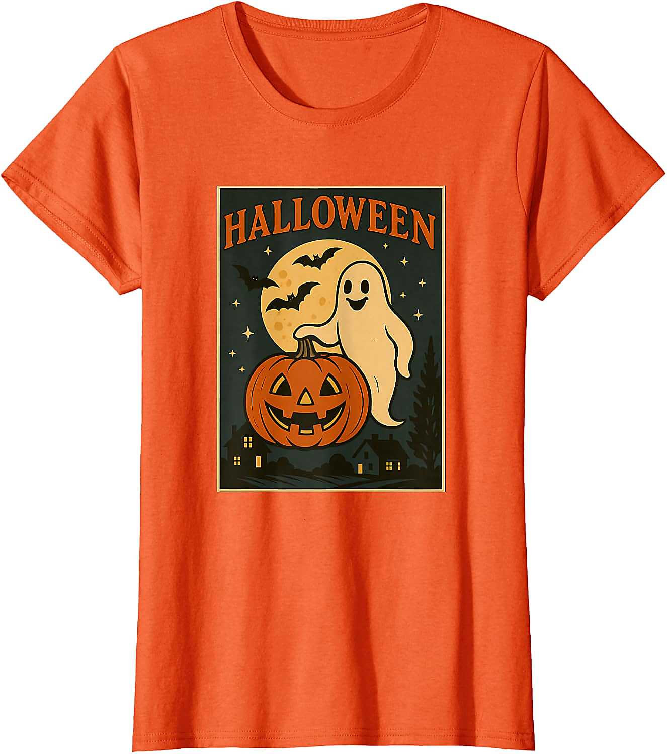 Halloween Ghost Pumpkin Poster T-Shirt | Vintage Spooky Tee