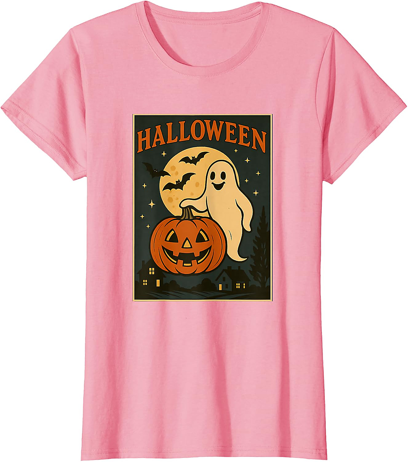 Halloween Ghost Pumpkin Poster T-Shirt | Vintage Spooky Tee
