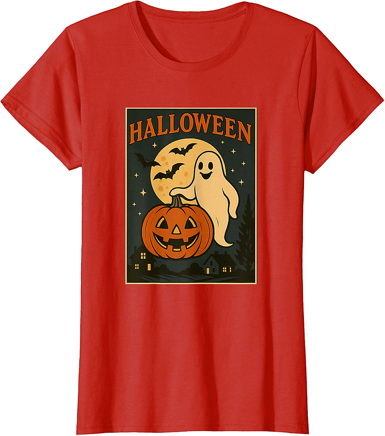Halloween Ghost Pumpkin Poster T-Shirt | Vintage Spooky Tee