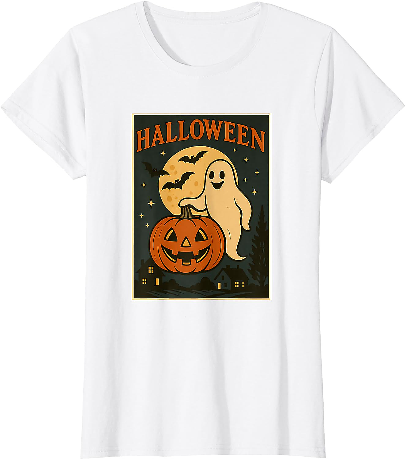 Halloween Ghost Pumpkin Poster T-Shirt | Vintage Spooky Tee
