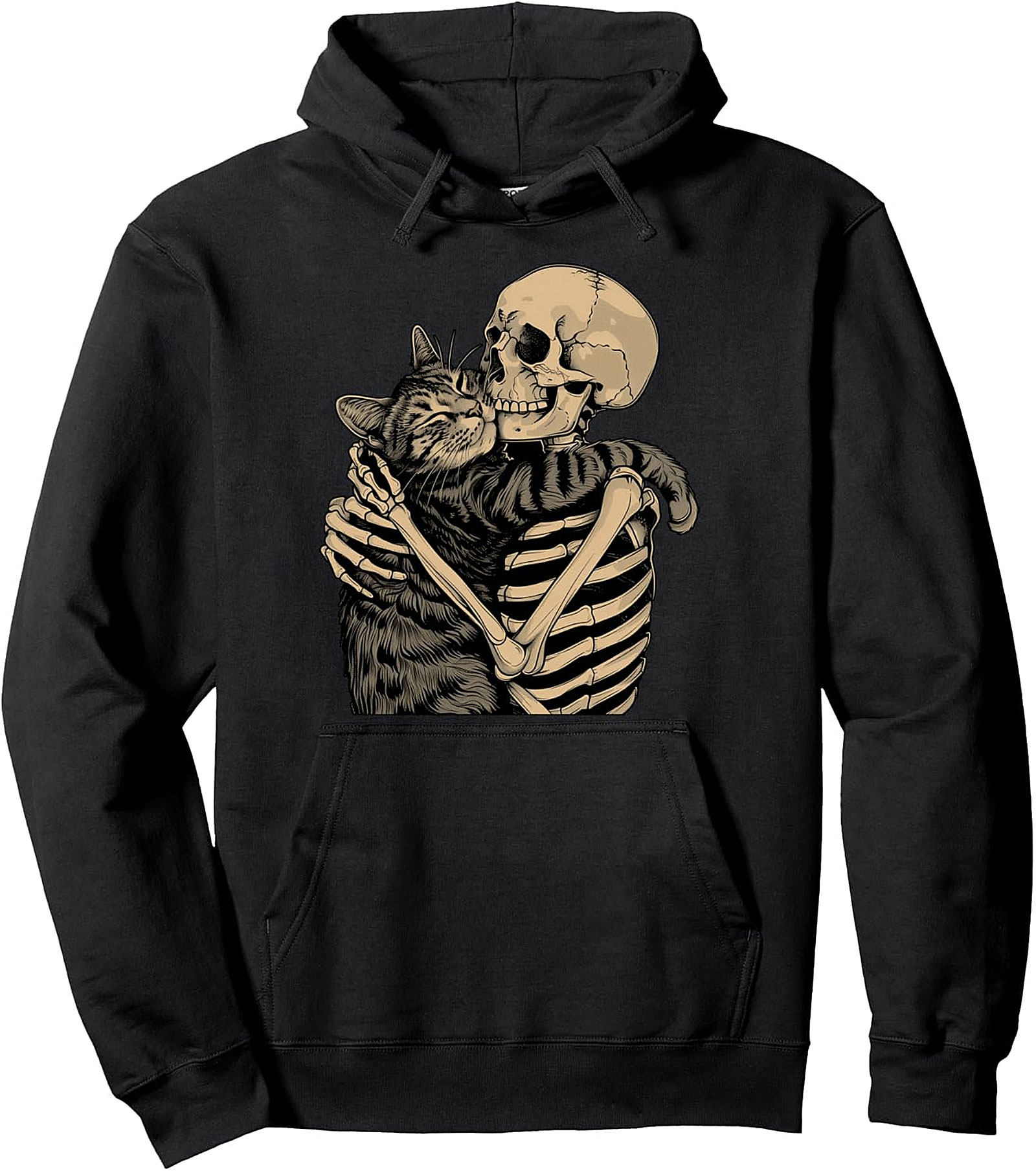 Skeleton Hugging Cat Hoodie | Unisex Halloween Pullover