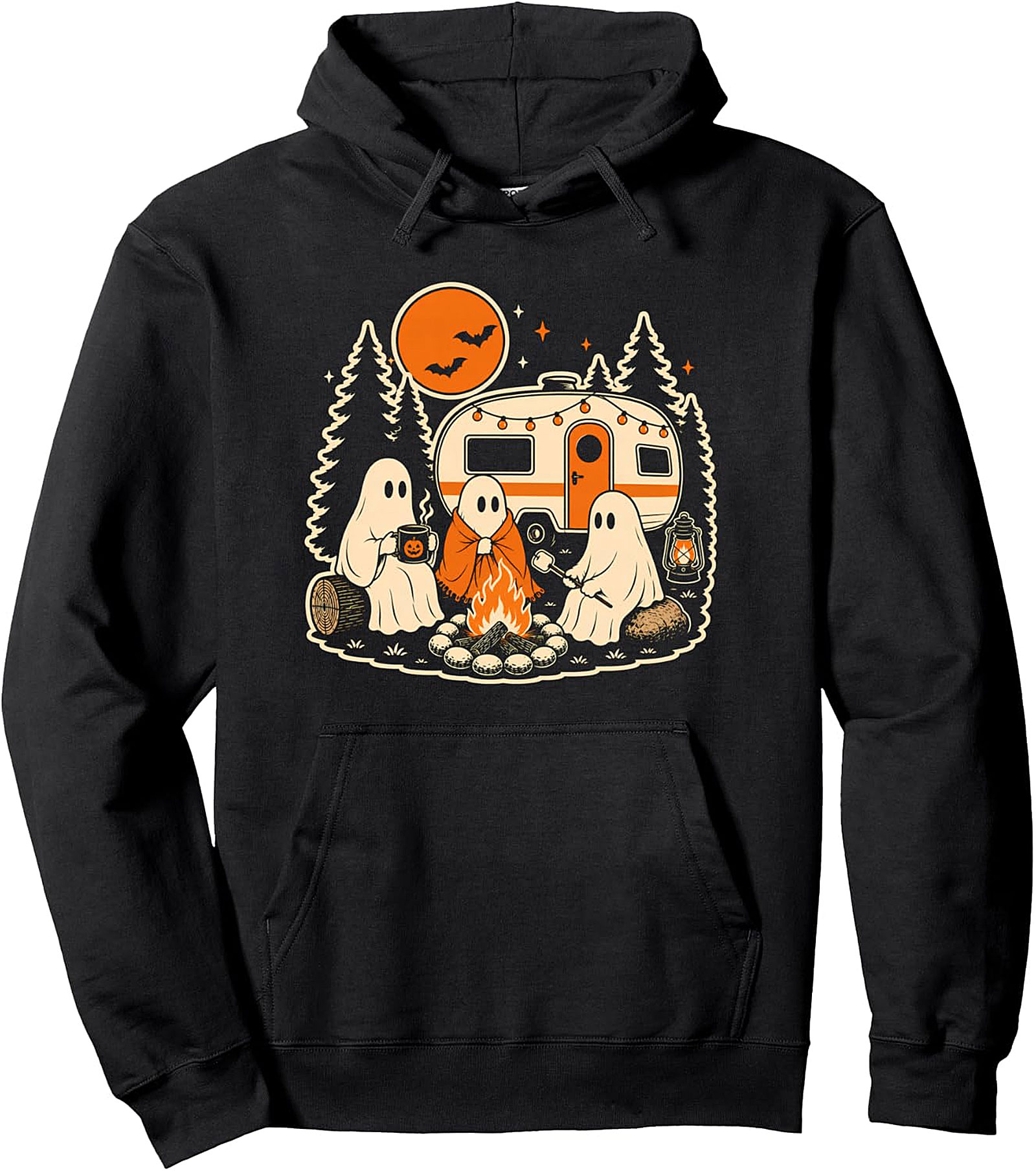 Halloween Camping Ghost Camper Pullover Hoodie | Cozy Fall Style