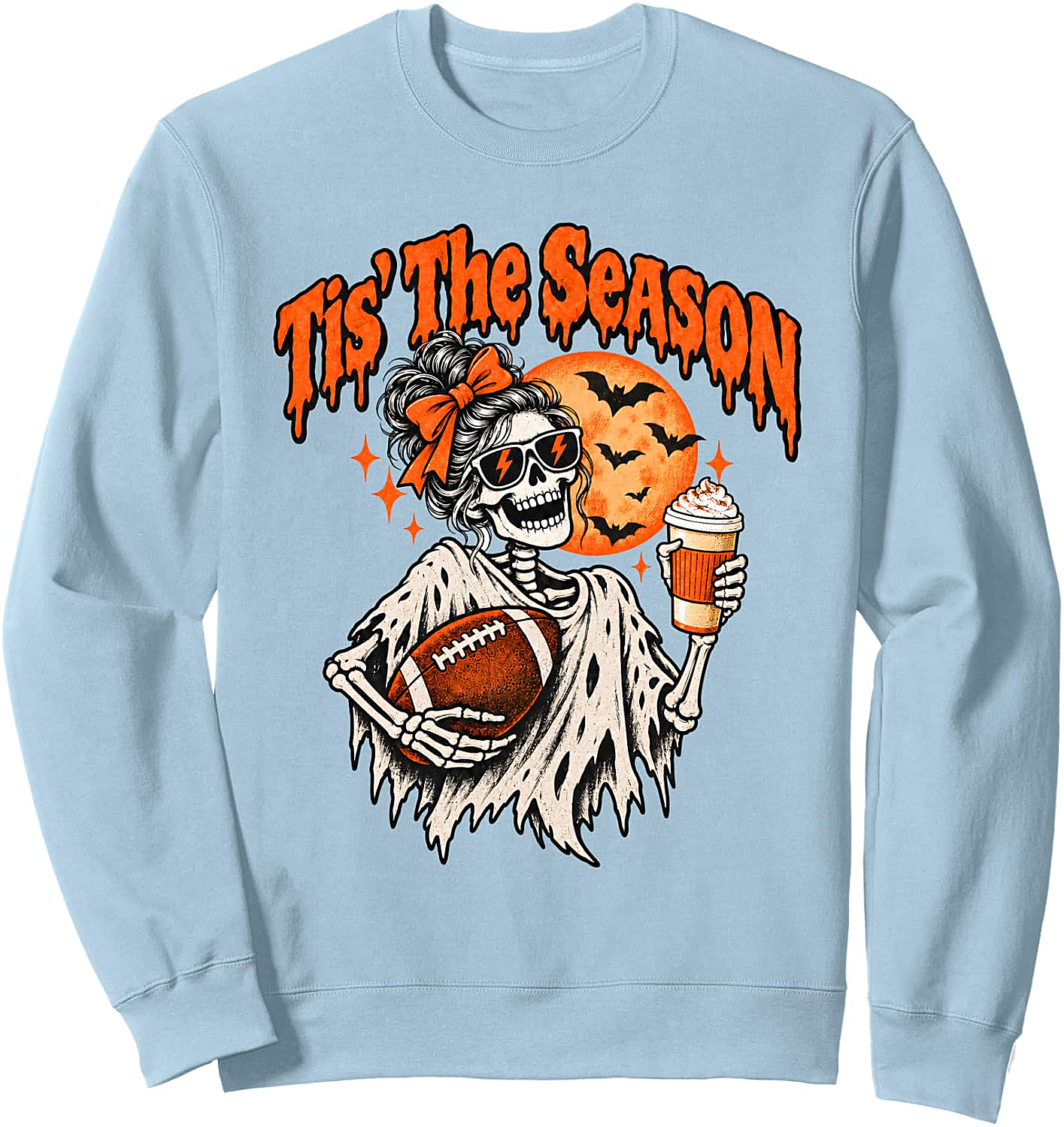 Halloween Football Fan Messy Bun Skeleton Sweatshirt