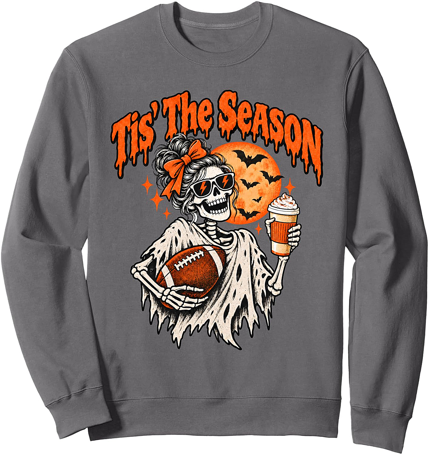 Halloween Football Fan Messy Bun Skeleton Sweatshirt