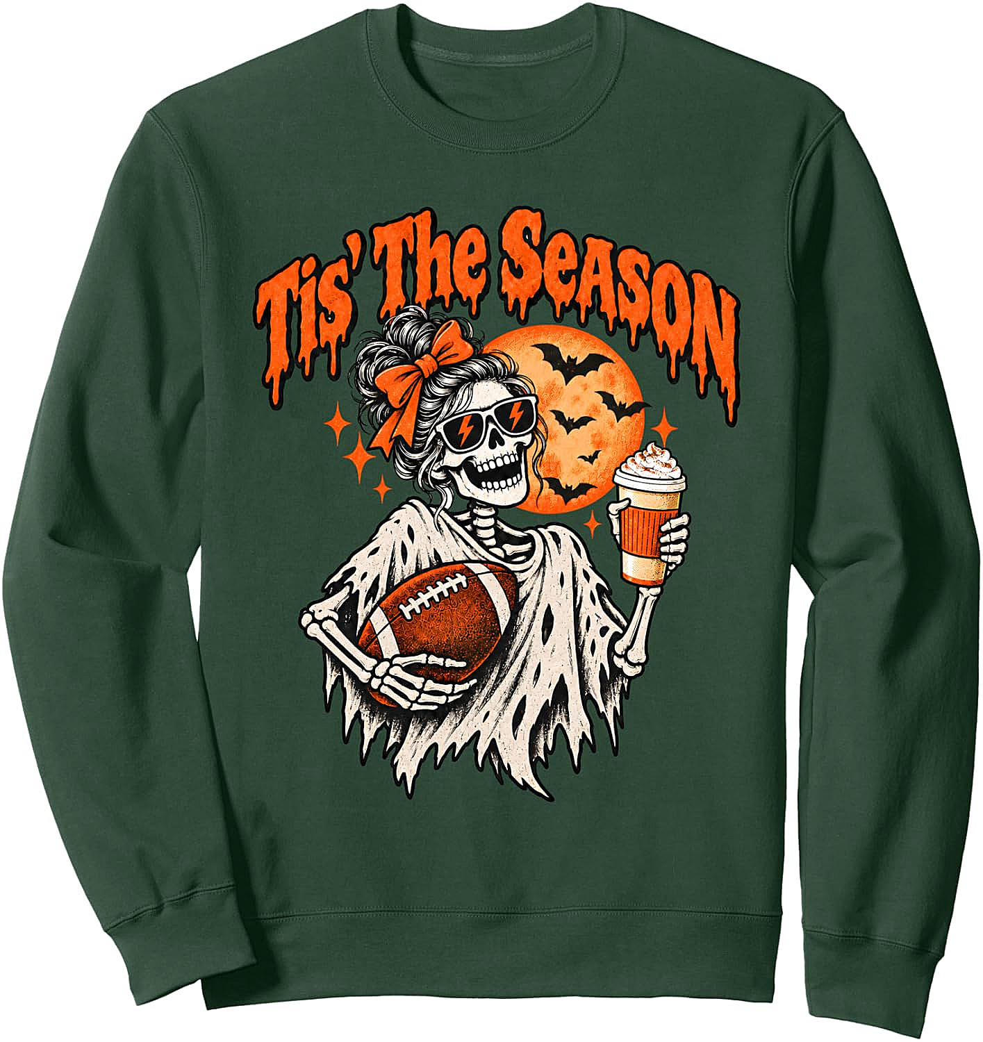 Halloween Football Fan Messy Bun Skeleton Sweatshirt
