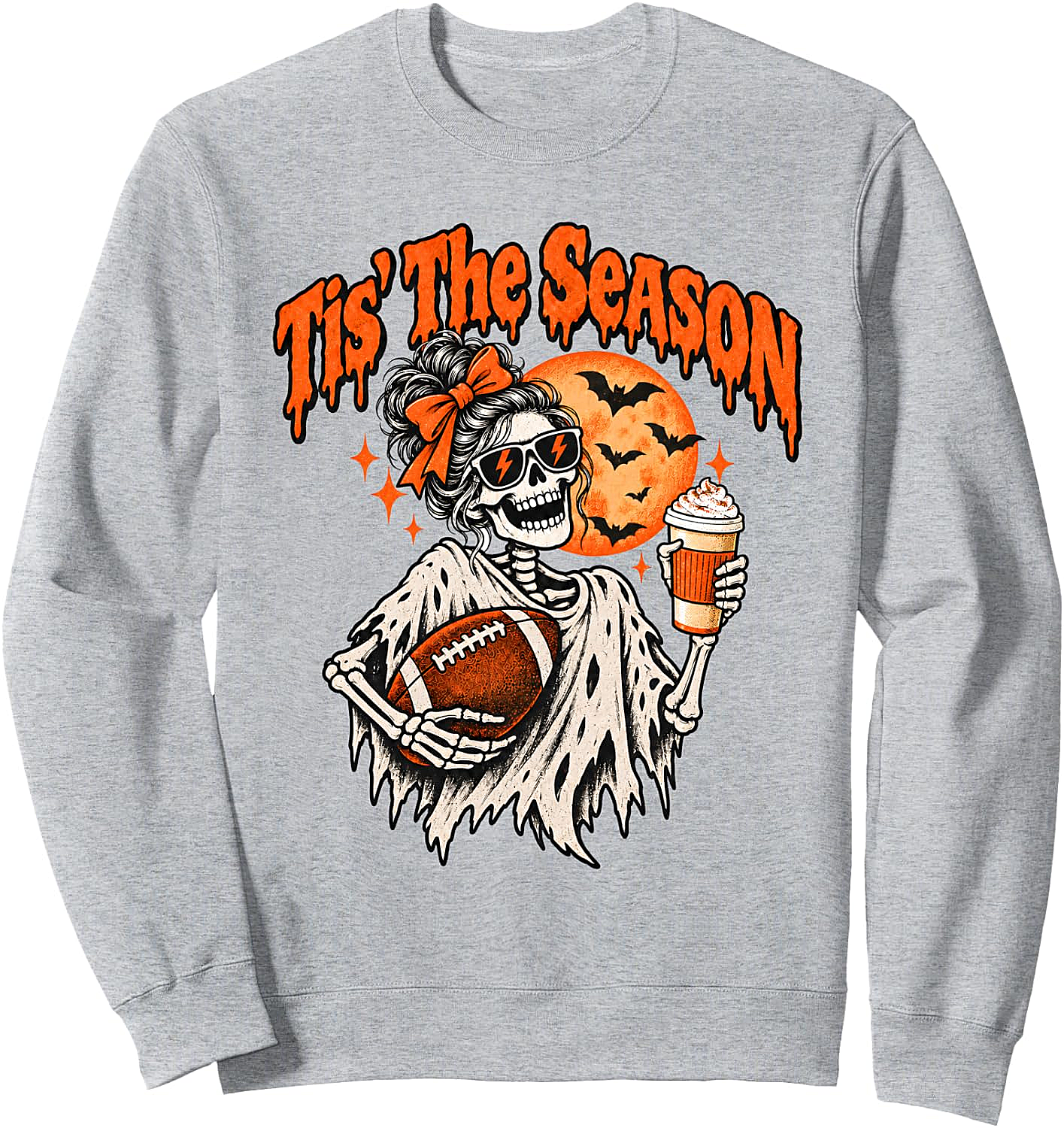 Halloween Football Fan Messy Bun Skeleton Sweatshirt