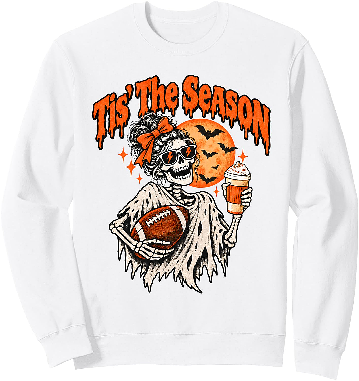 Halloween Football Fan Messy Bun Skeleton Sweatshirt
