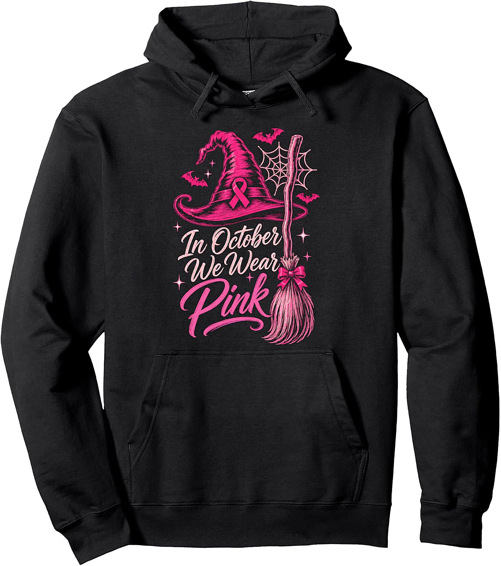 In October We Wear Pink Witch Hat Breast Cancer Hoodie