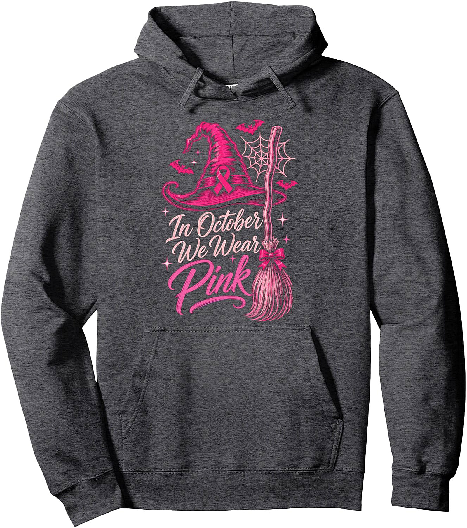 In October We Wear Pink Witch Hat Breast Cancer Hoodie