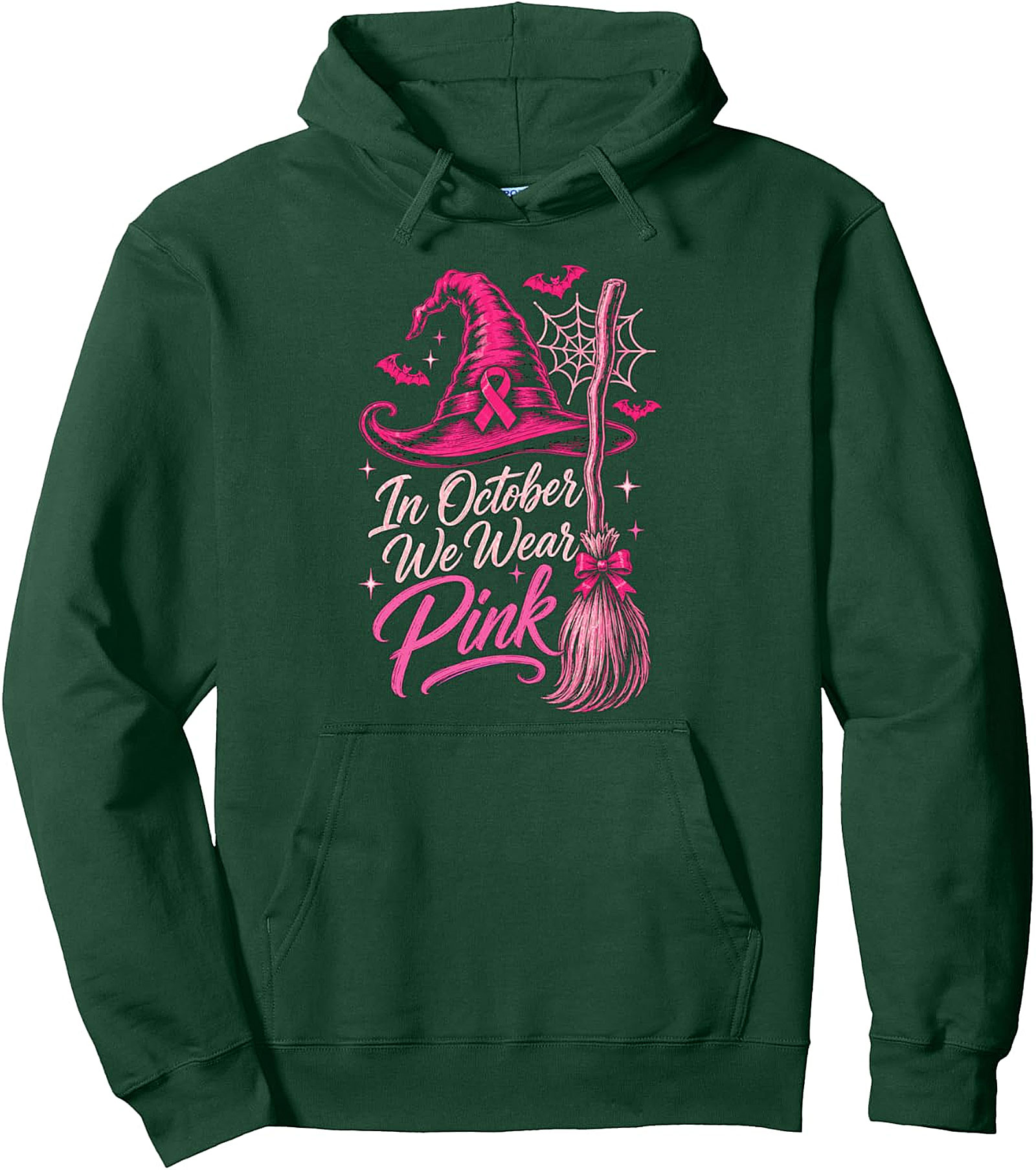 In October We Wear Pink Witch Hat Breast Cancer Hoodie