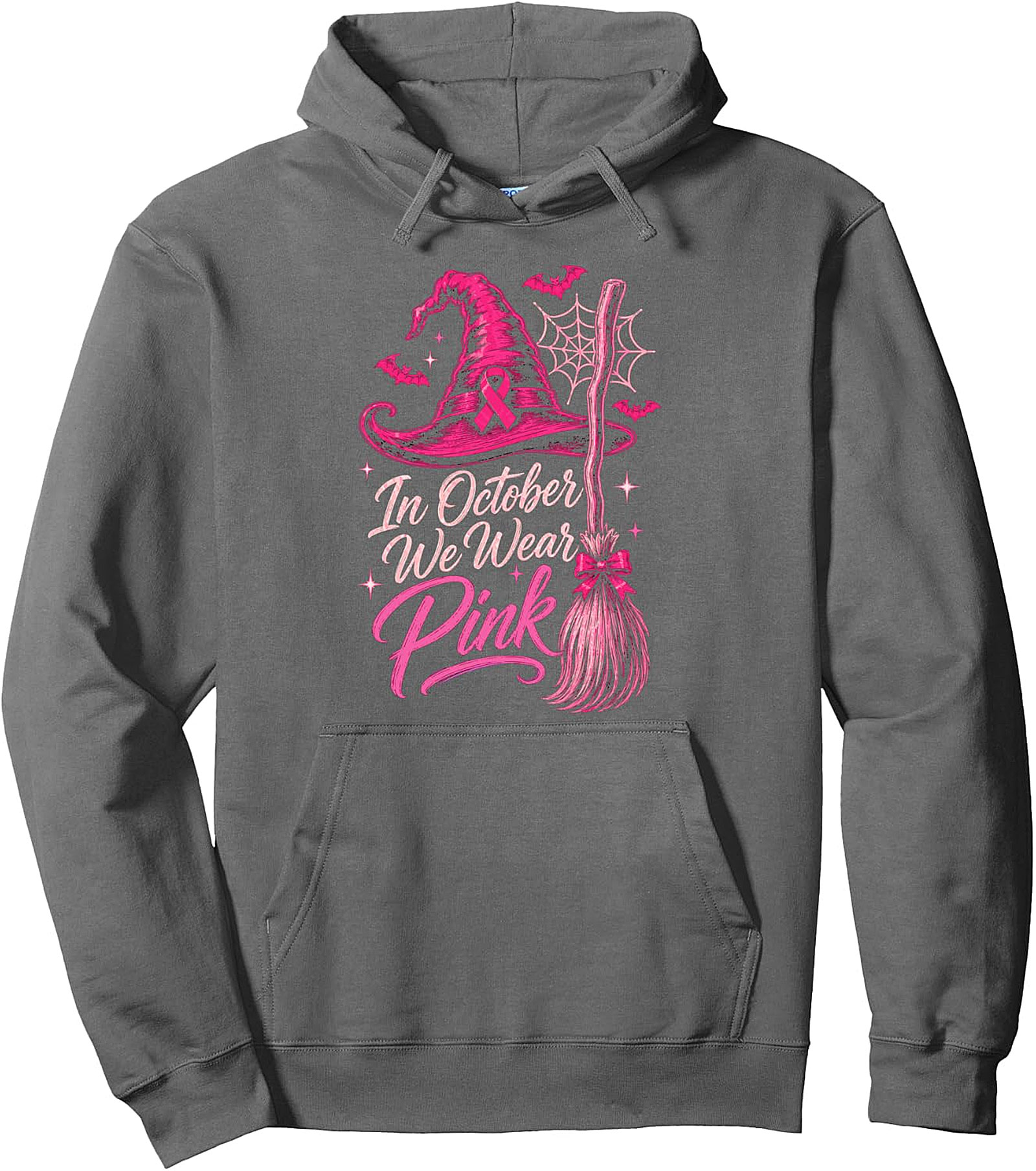 In October We Wear Pink Witch Hat Breast Cancer Hoodie