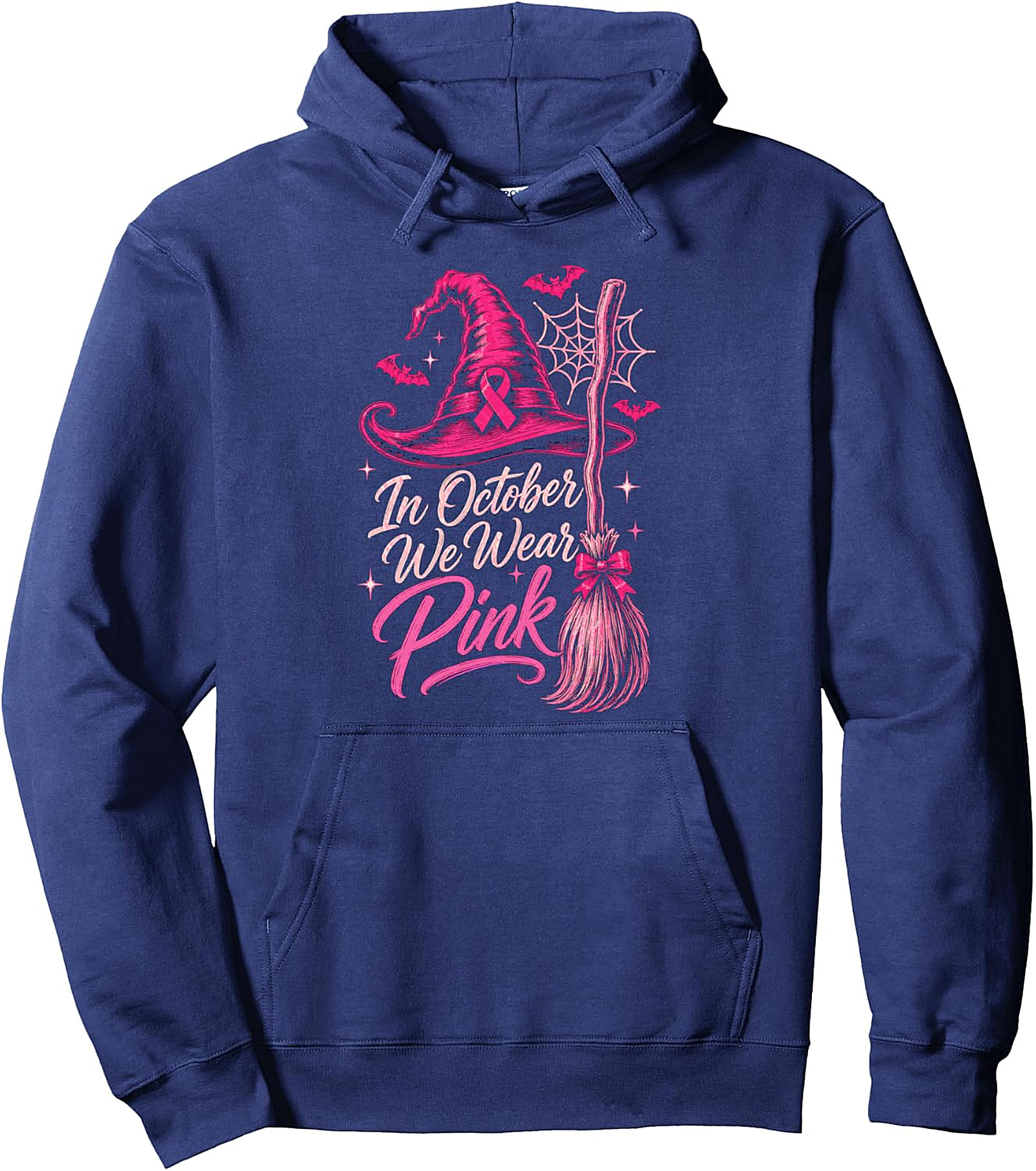 In October We Wear Pink Witch Hat Breast Cancer Hoodie