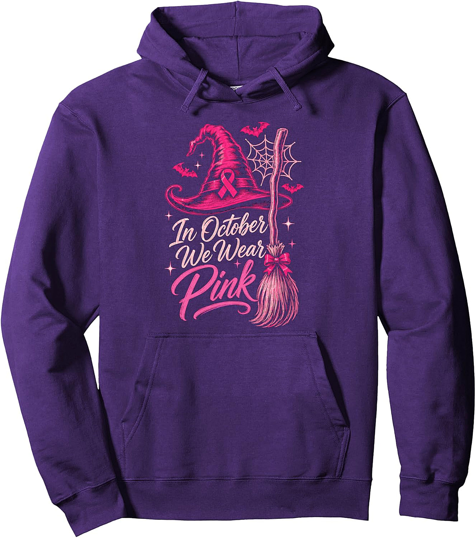 In October We Wear Pink Witch Hat Breast Cancer Hoodie