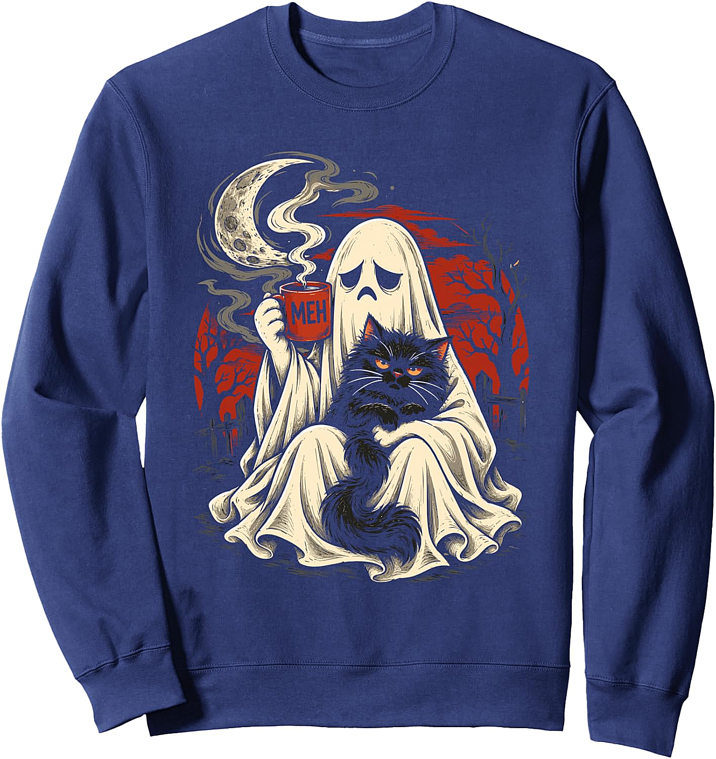  Grumpy Ghost Black Cat Coffee Halloween Sweatshirt - Unisex