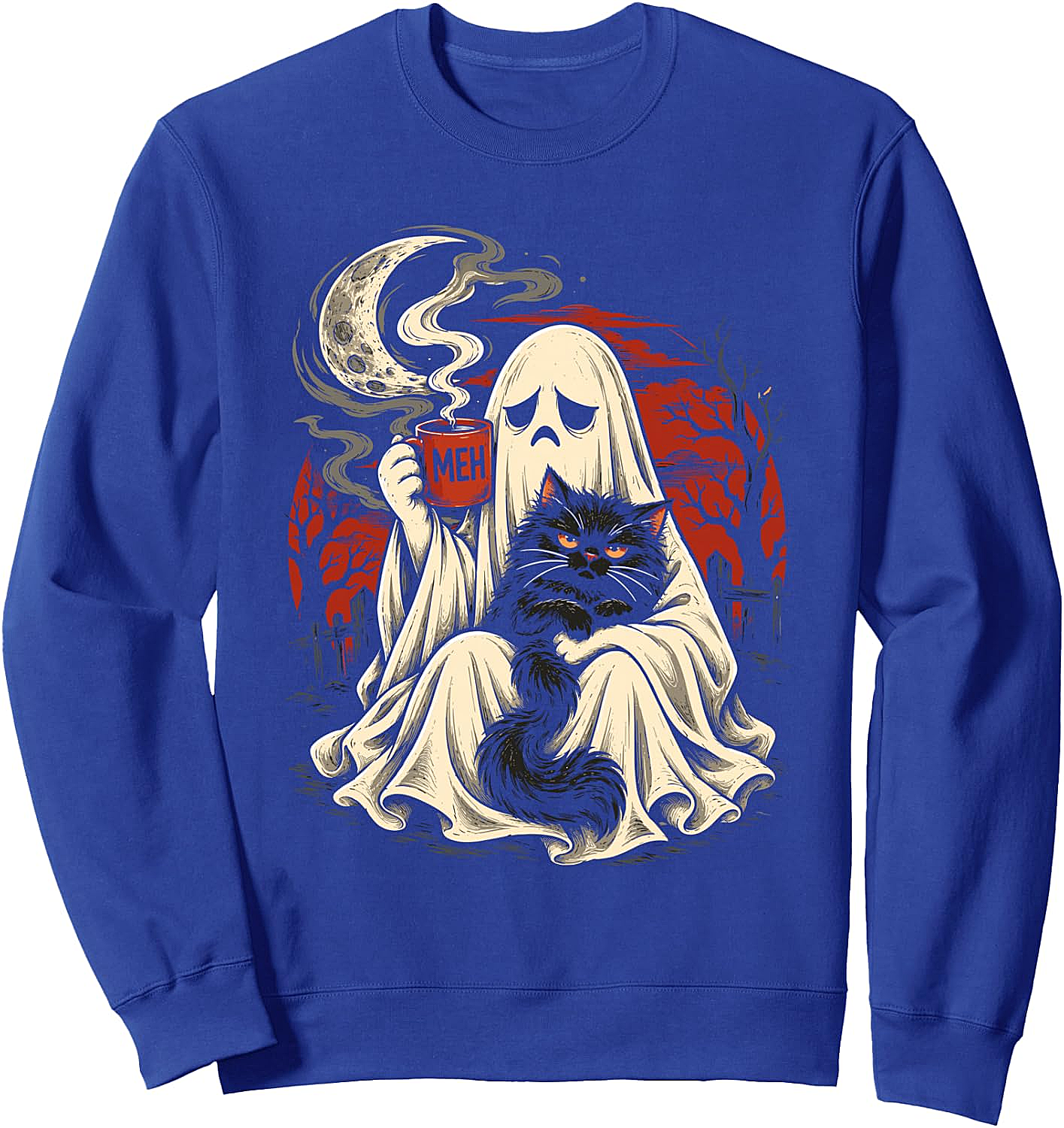  Grumpy Ghost Black Cat Coffee Halloween Sweatshirt - Unisex