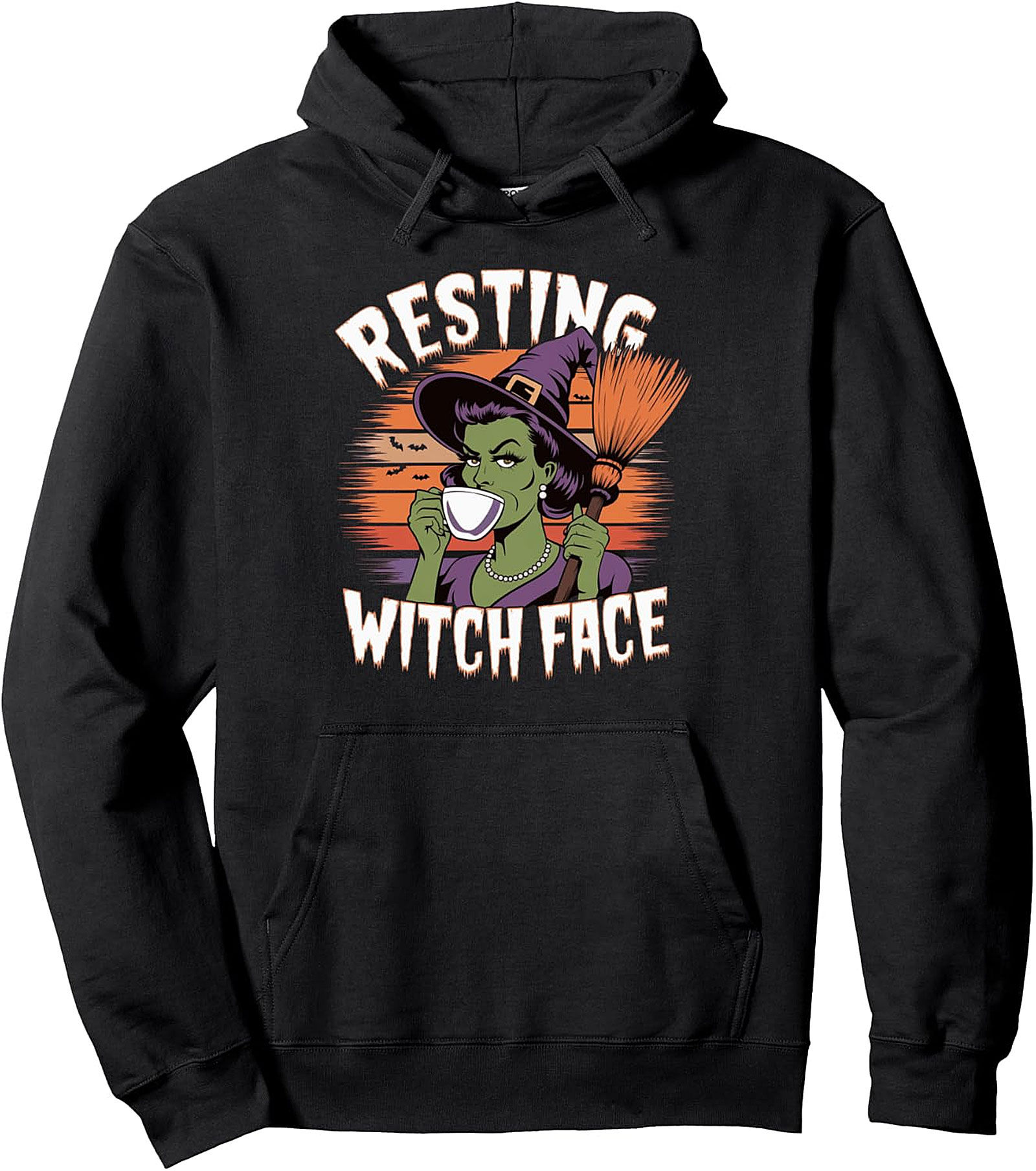 Resting Witch Face Halloween Pullover Hoodie | Cozy & Funny