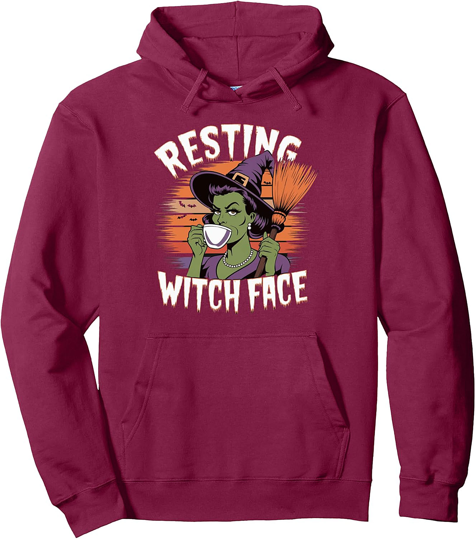 Resting Witch Face Halloween Pullover Hoodie | Cozy & Funny