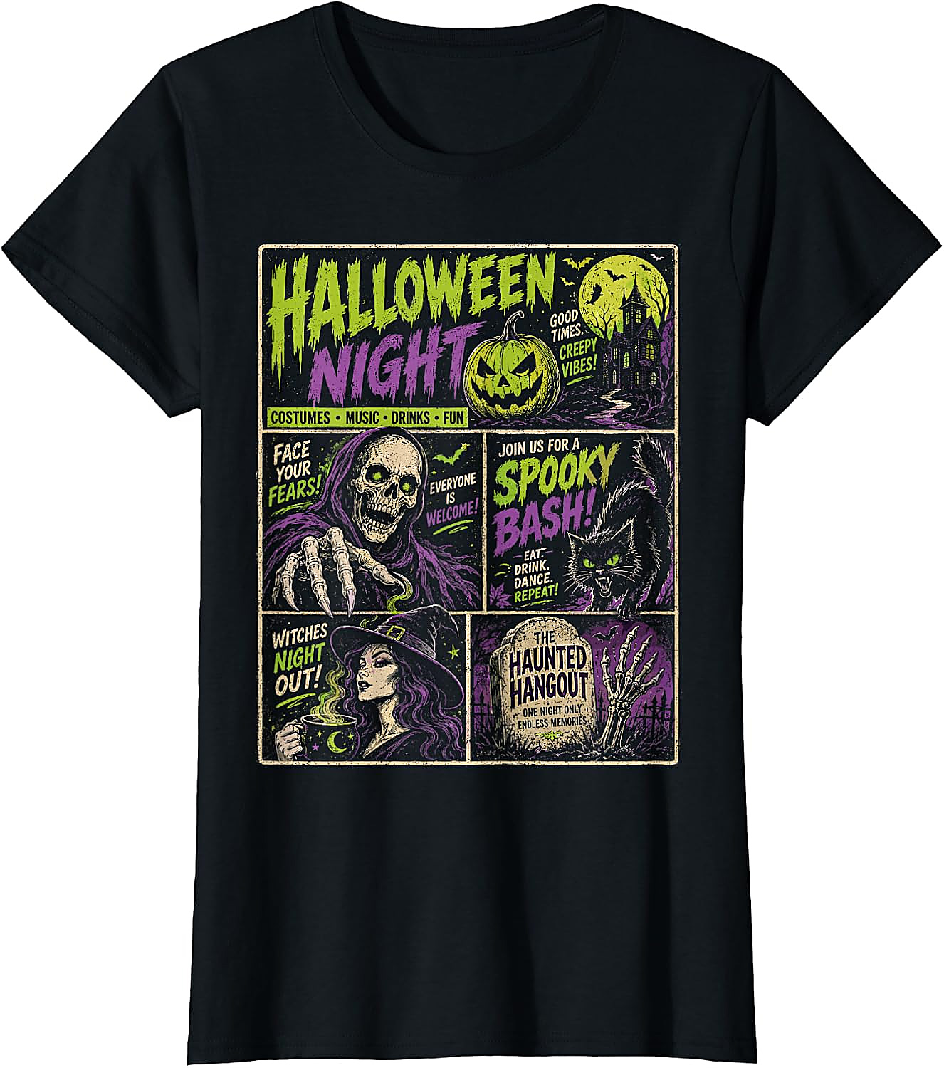 Vintage Halloween Horror Poster T-Shirt | Spooky Comic Tee