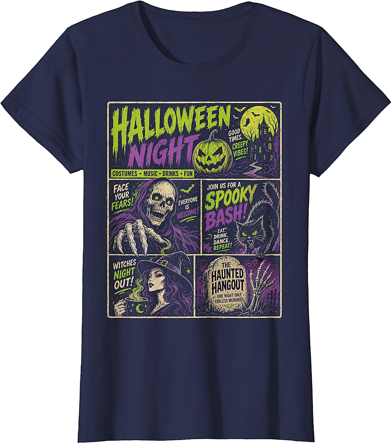 Vintage Halloween Horror Poster T-Shirt | Spooky Comic Tee