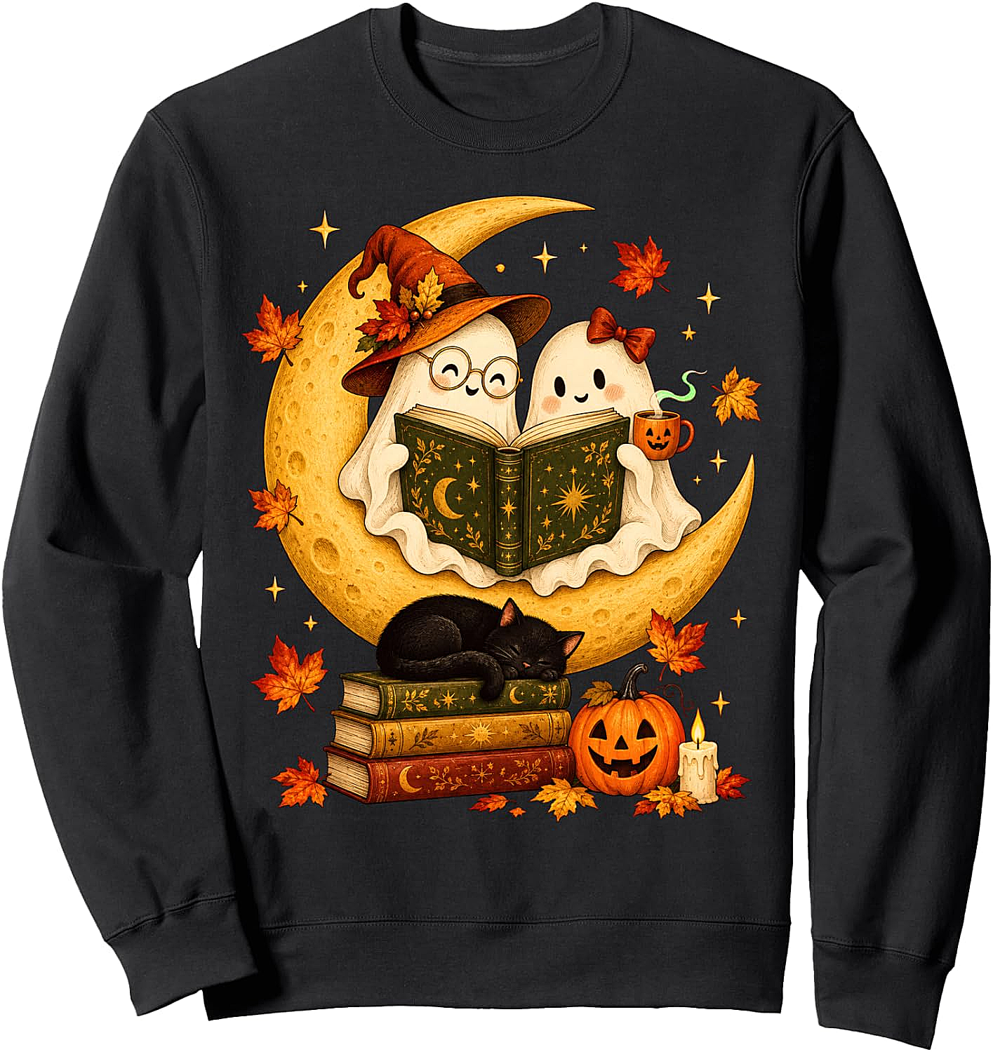 Cute Ghost Reading Books Halloween Sweatshirt Book Lover Gift