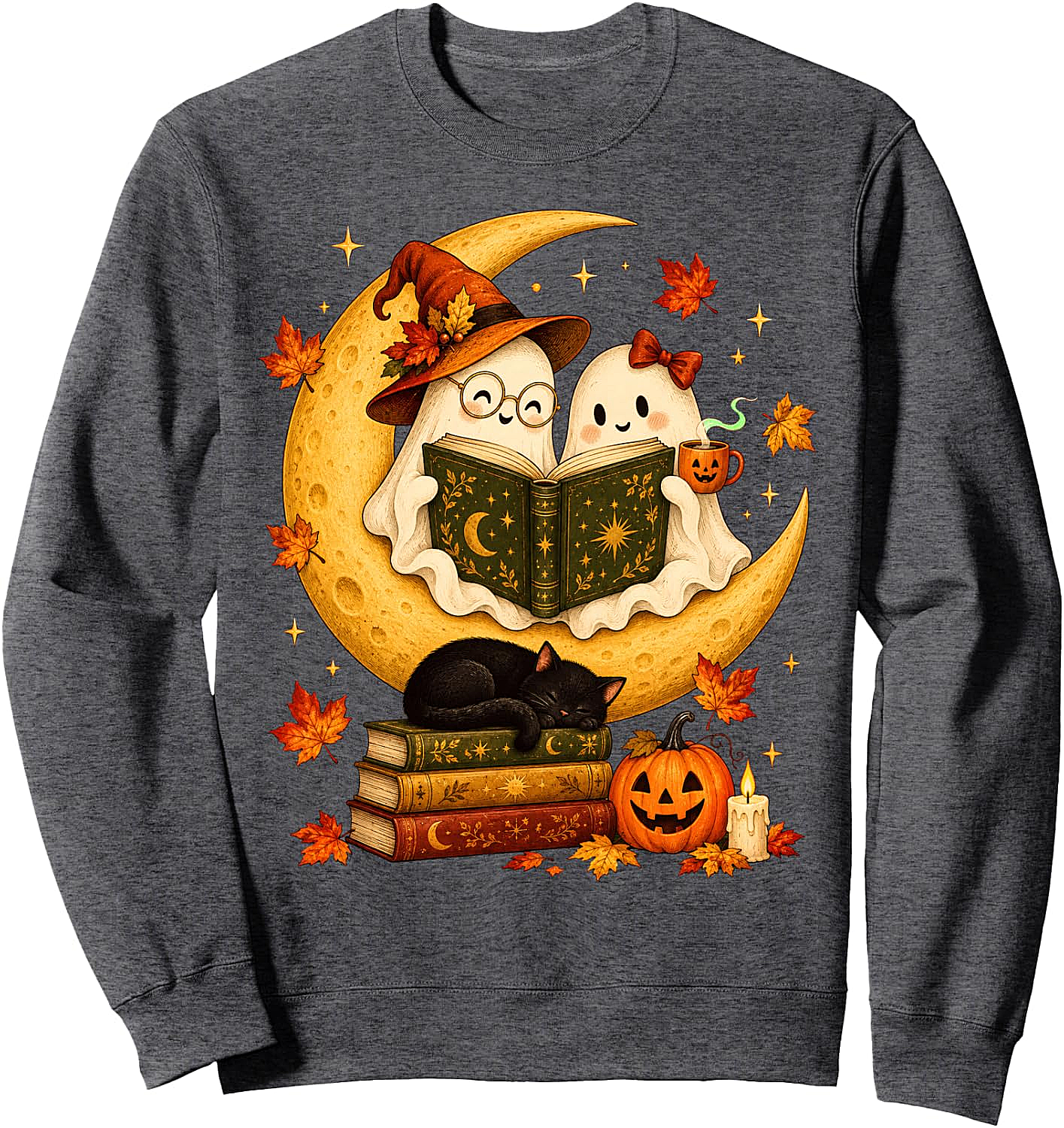  Cute Ghost Reading Books Halloween Sweatshirt Book Lover Gift