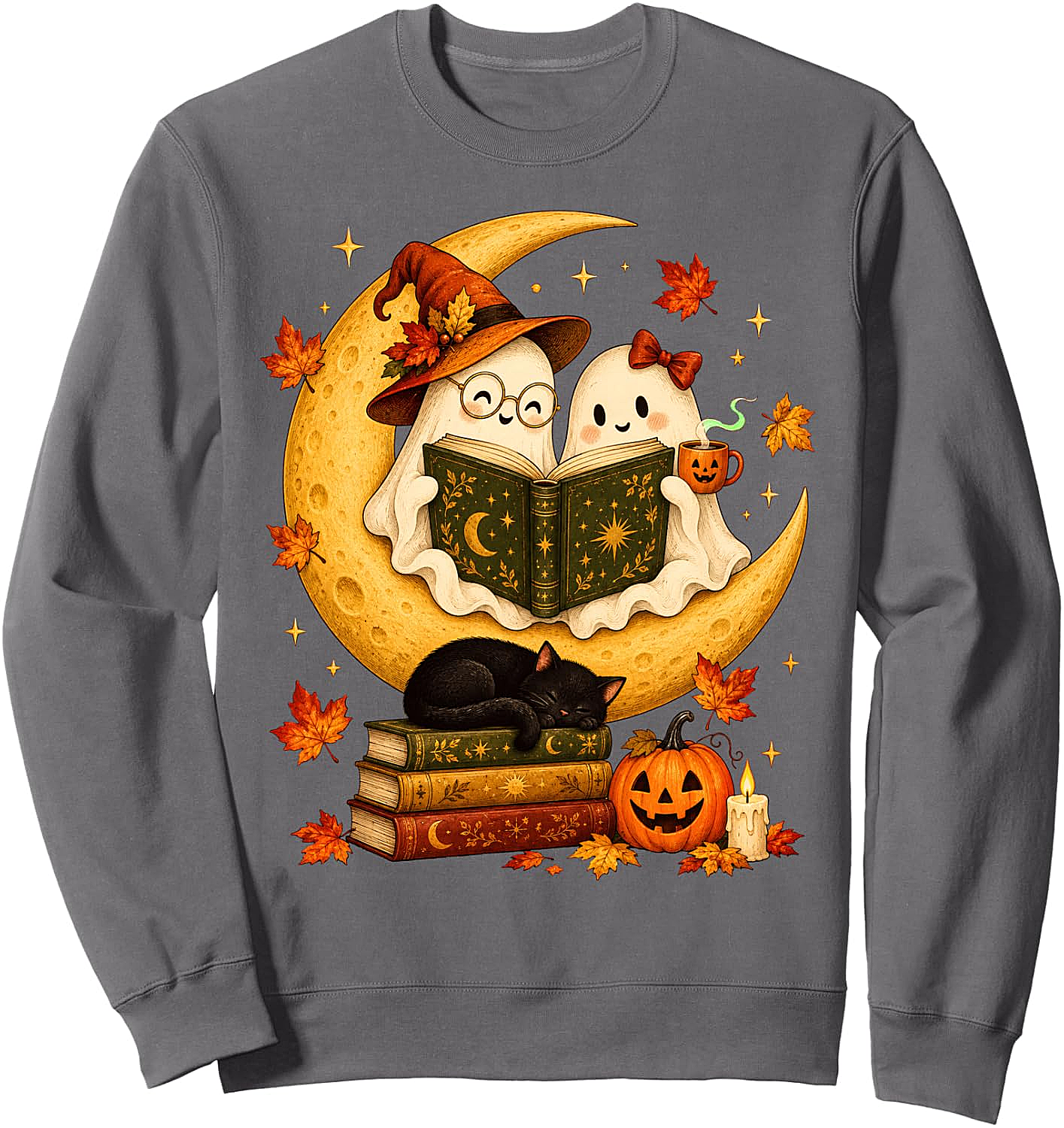  Cute Ghost Reading Books Halloween Sweatshirt Book Lover Gift
