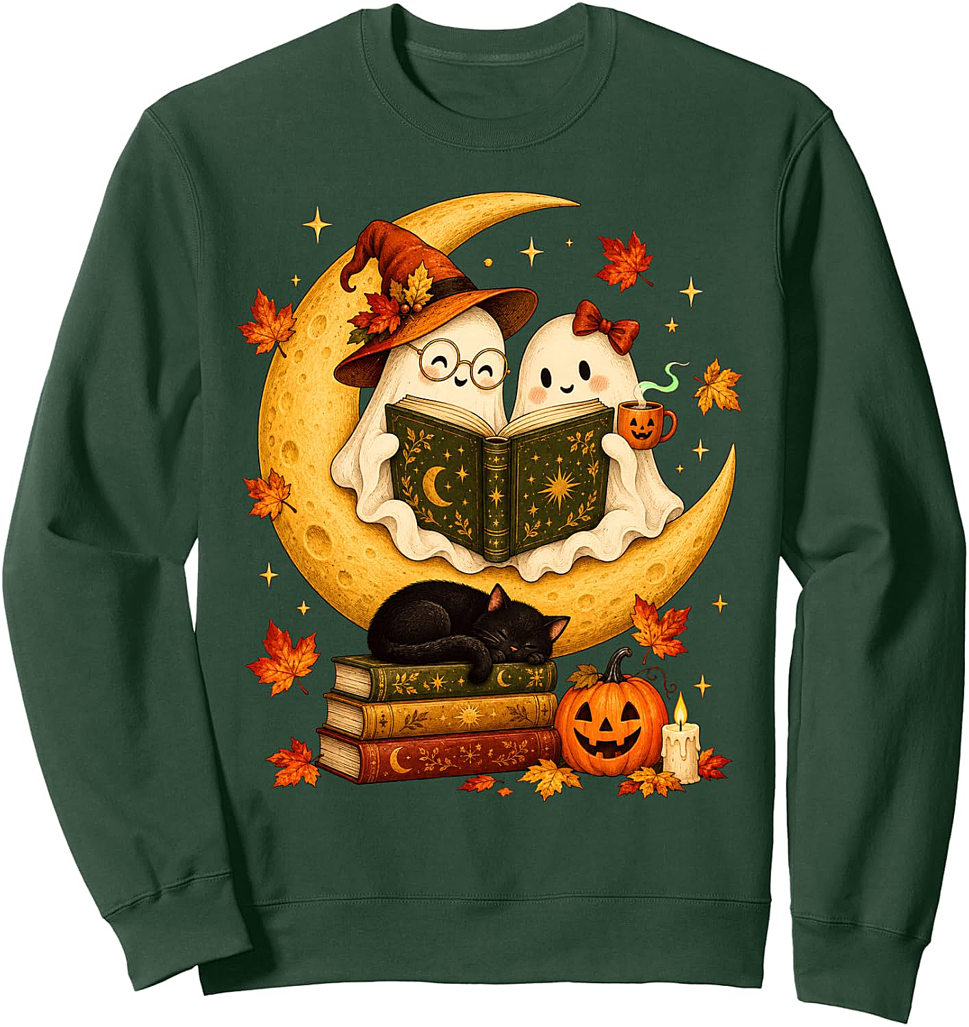  Cute Ghost Reading Books Halloween Sweatshirt Book Lover Gift