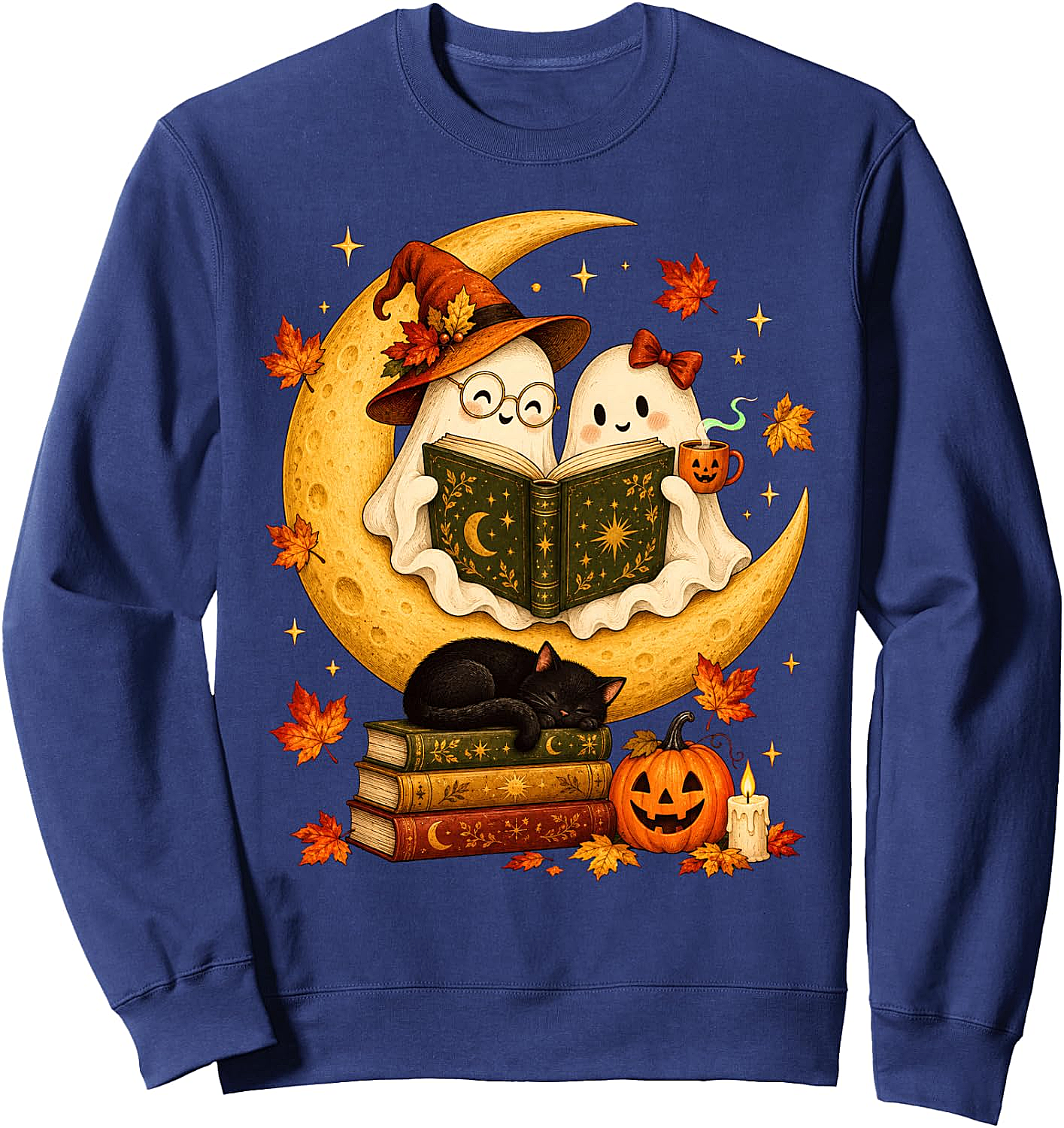  Cute Ghost Reading Books Halloween Sweatshirt Book Lover Gift