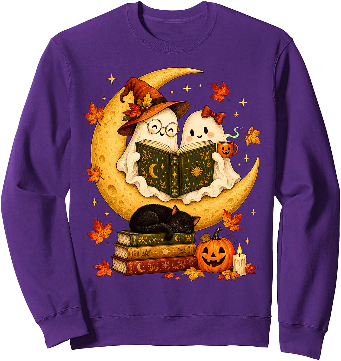  Cute Ghost Reading Books Halloween Sweatshirt Book Lover Gift