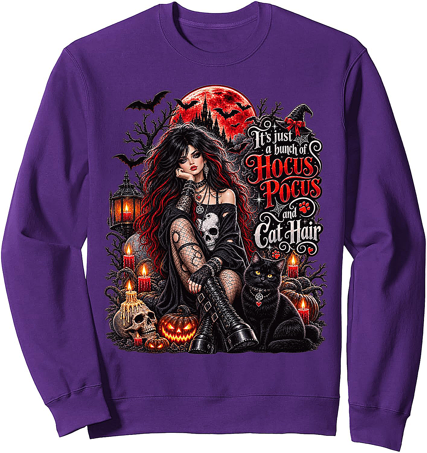  Hocus Pocus Cat Hair Sweatshirt Halloween Black Cat Lover