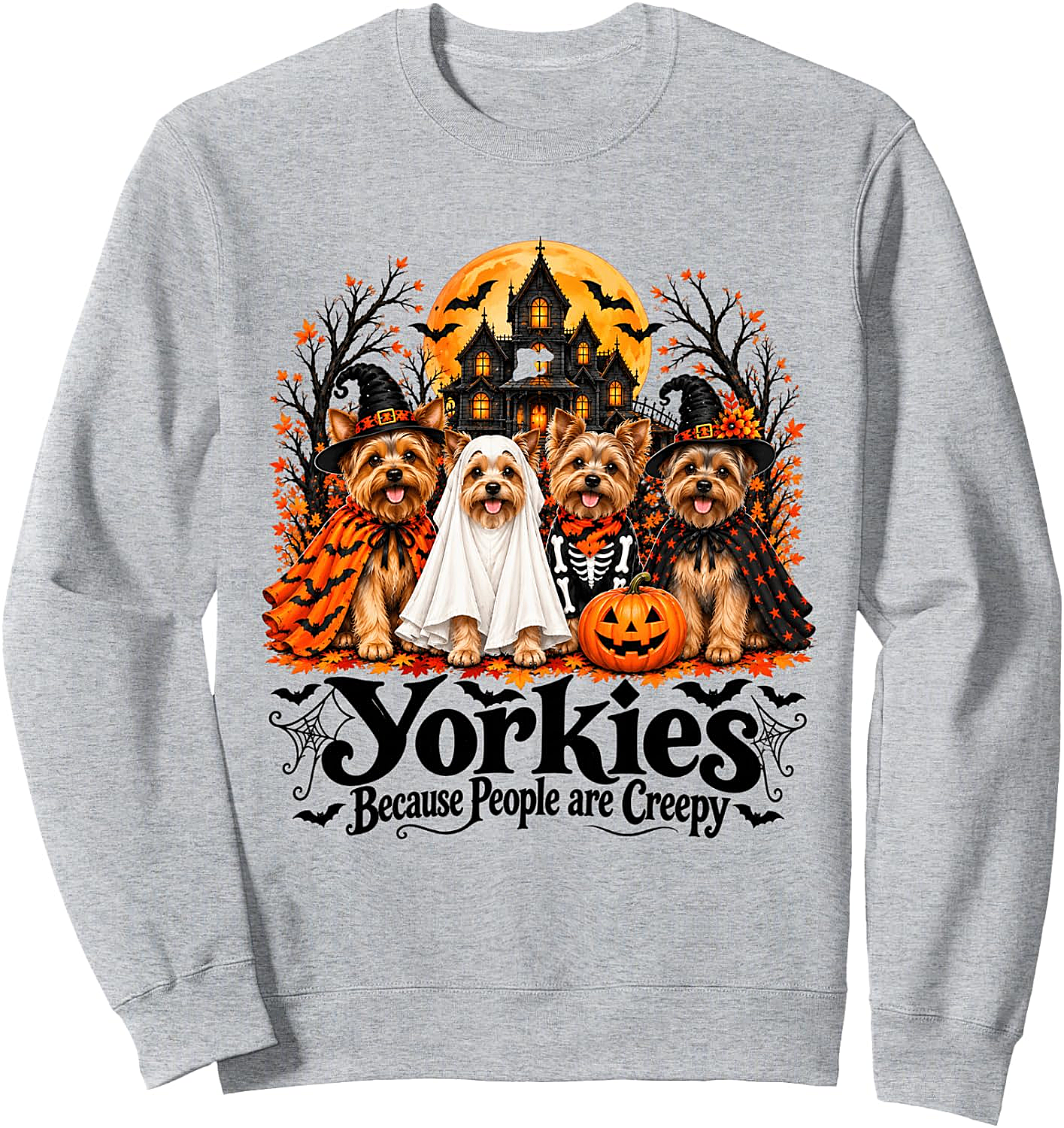  Funny Yorkie Halloween Sweatshirt - Creepy Dog Tee