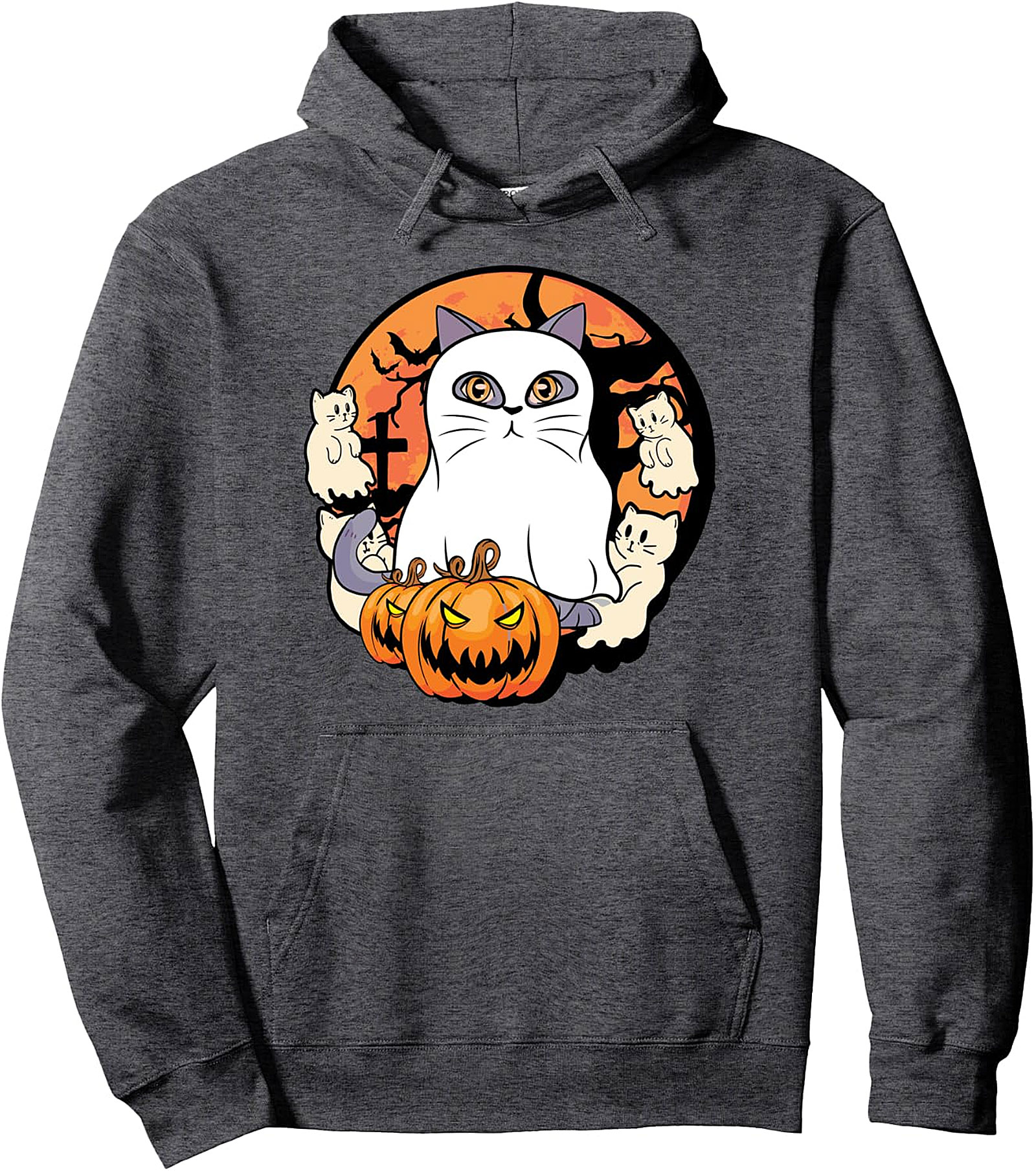 Halloween Ghost Cat Pullover Hoodie - Cute & Cozy