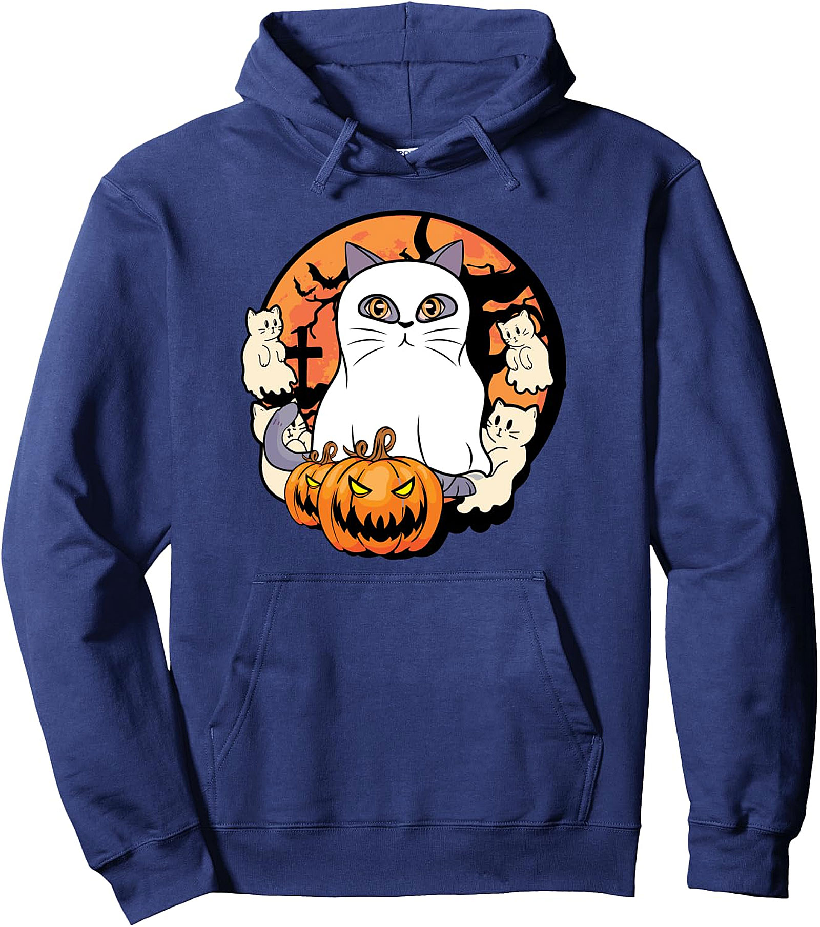 Halloween Ghost Cat Pullover Hoodie - Cute & Cozy