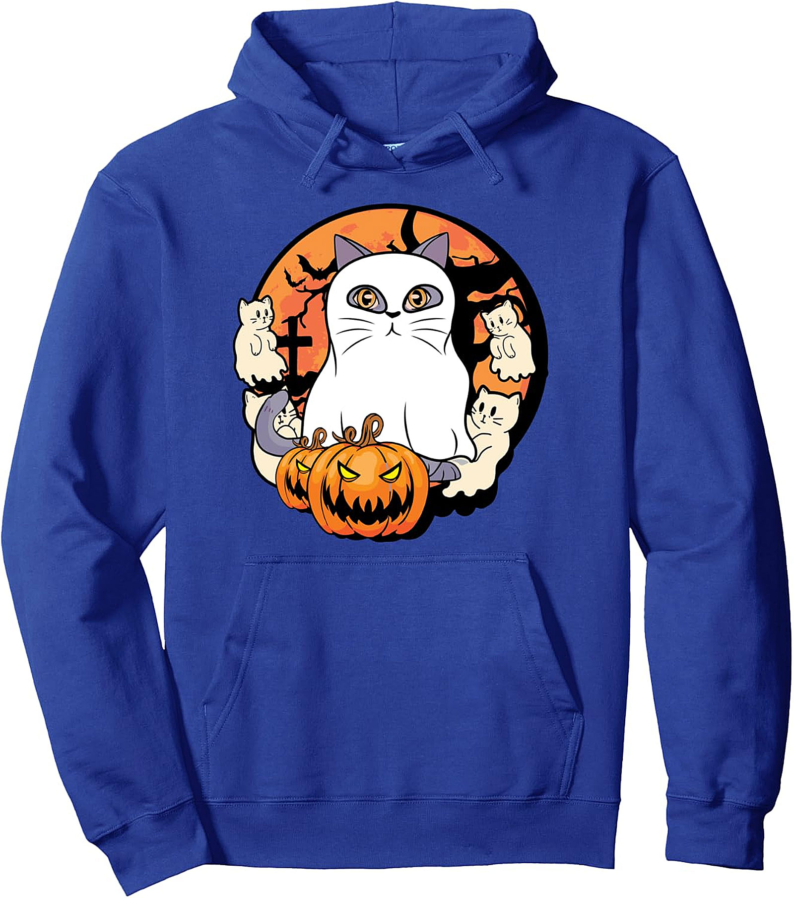 Halloween Ghost Cat Pullover Hoodie - Cute & Cozy