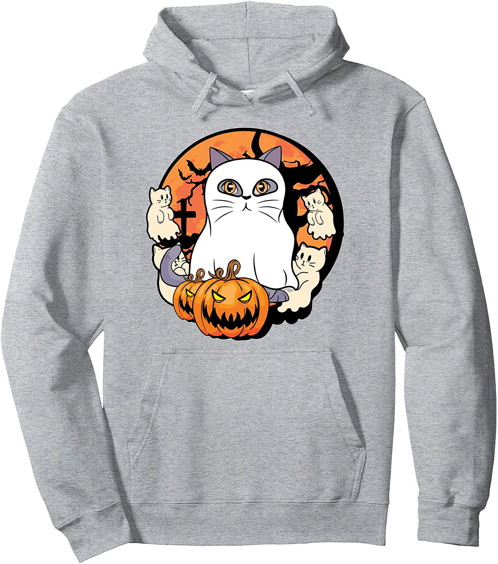 Halloween Ghost Cat Pullover Hoodie - Cute & Cozy