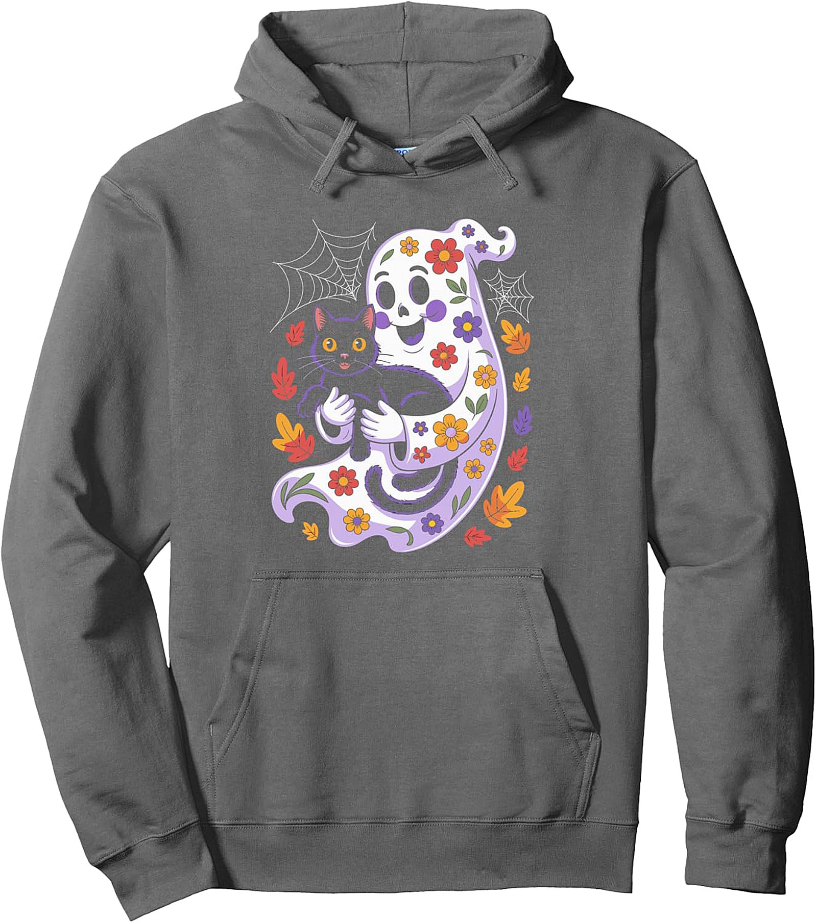 Cute Ghost & Cat Floral Halloween Pullover Hoodie