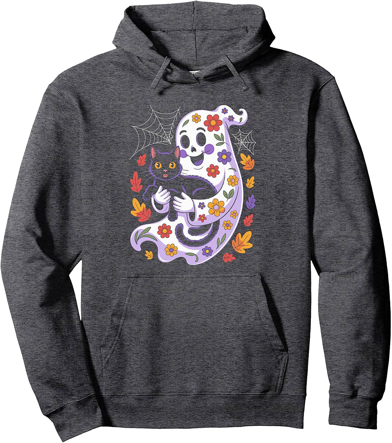 Cute Ghost & Cat Floral Halloween Pullover Hoodie