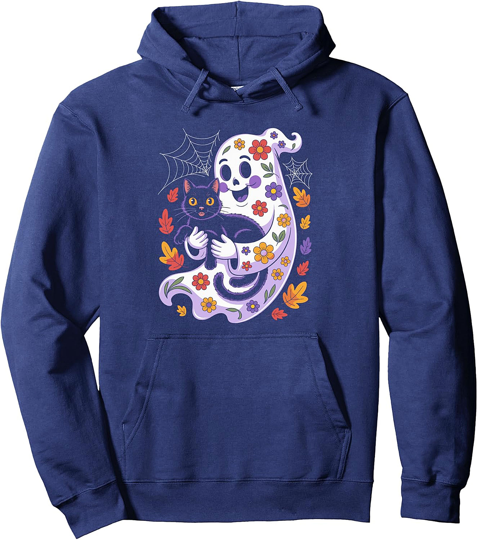 Cute Ghost & Cat Floral Halloween Pullover Hoodie
