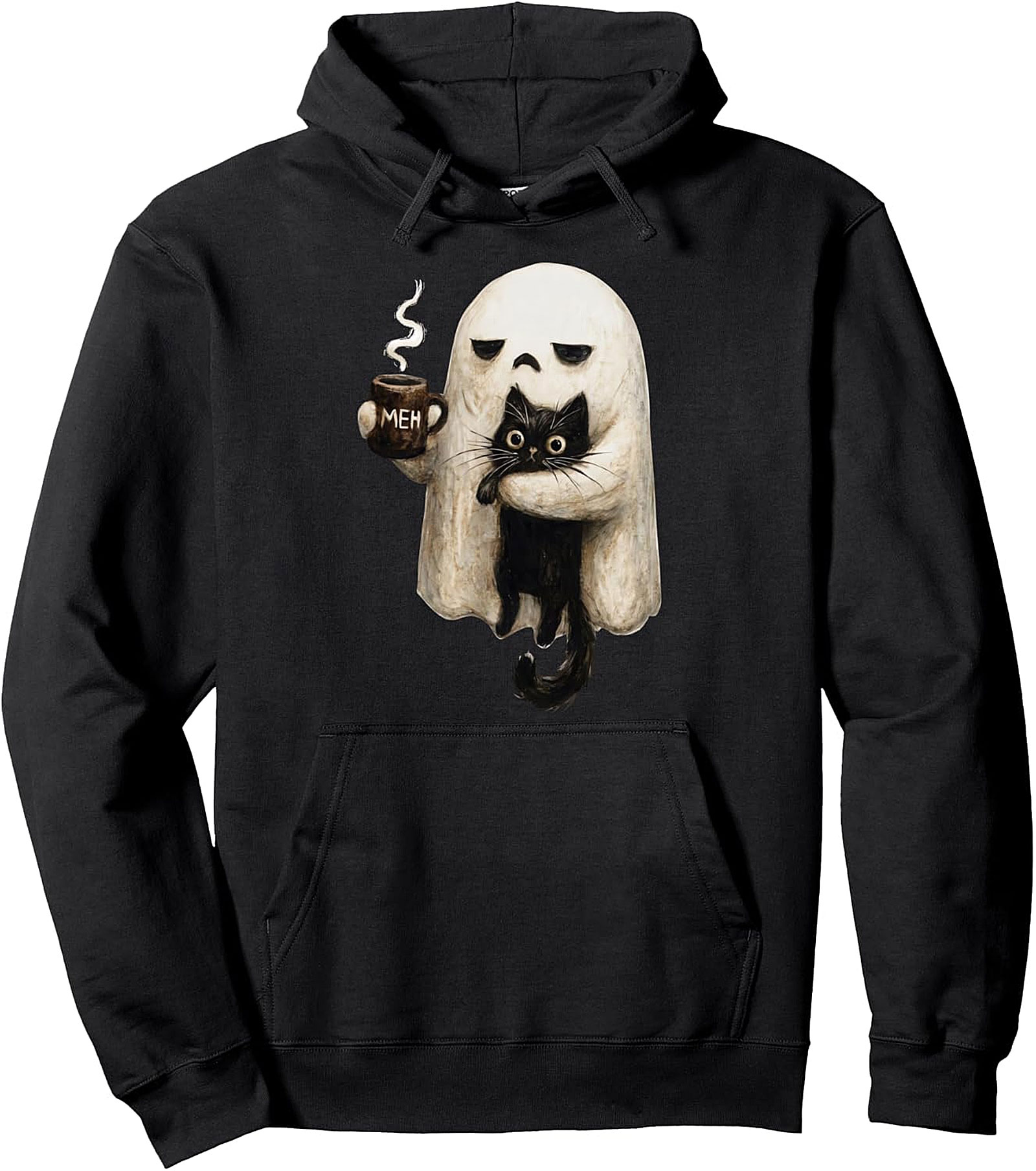 Retro Funny Boojee Ghost & Cat Pullover Hoodie | Cozy & Unique
