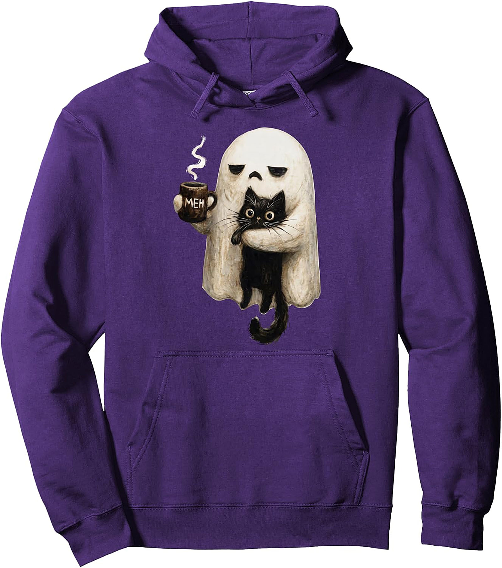Retro Funny Boojee Ghost & Cat Pullover Hoodie | Cozy & Unique