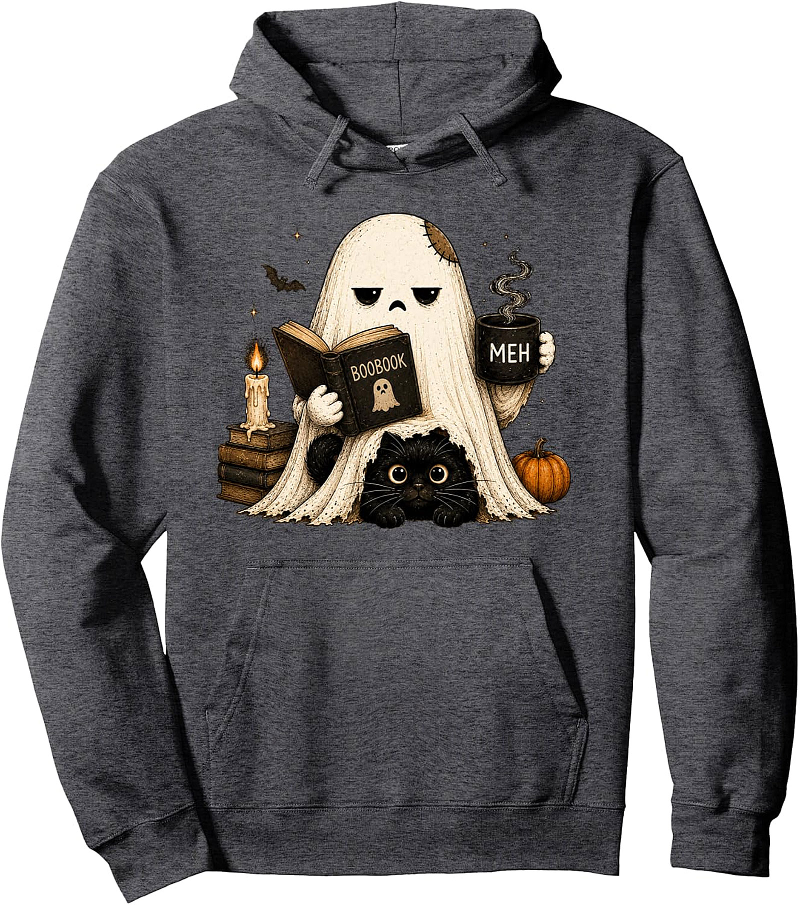 Meh Ghost Cat Hoodie | Funny Halloween Coffee Pullover