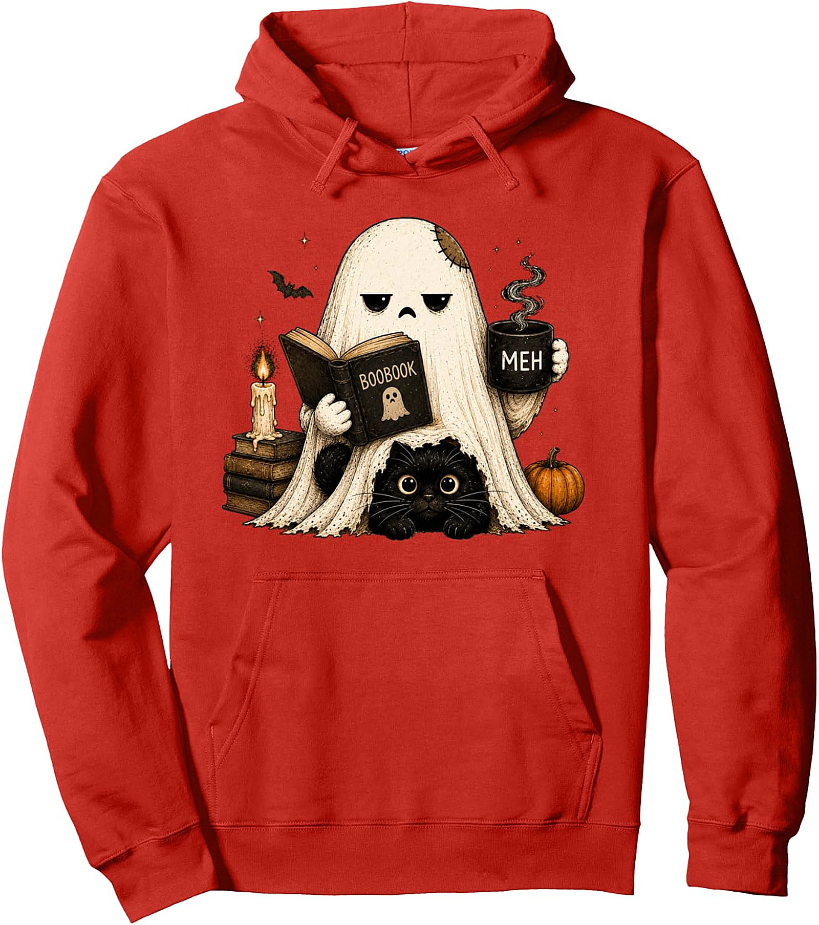 Meh Ghost Cat Hoodie | Funny Halloween Coffee Pullover