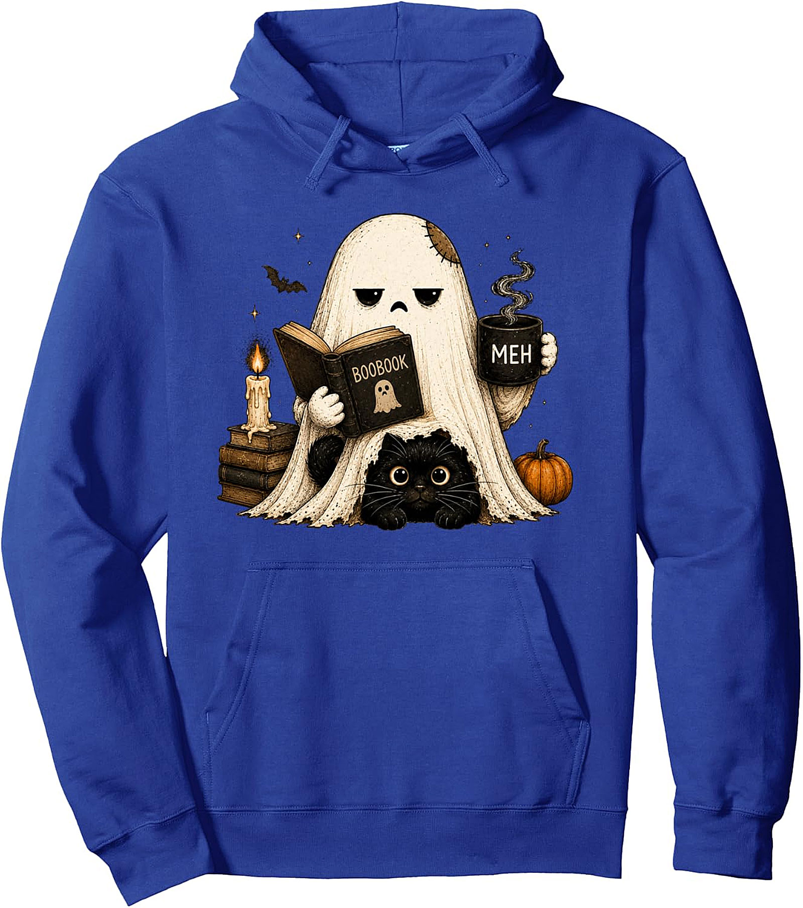 Meh Ghost Cat Hoodie | Funny Halloween Coffee Pullover